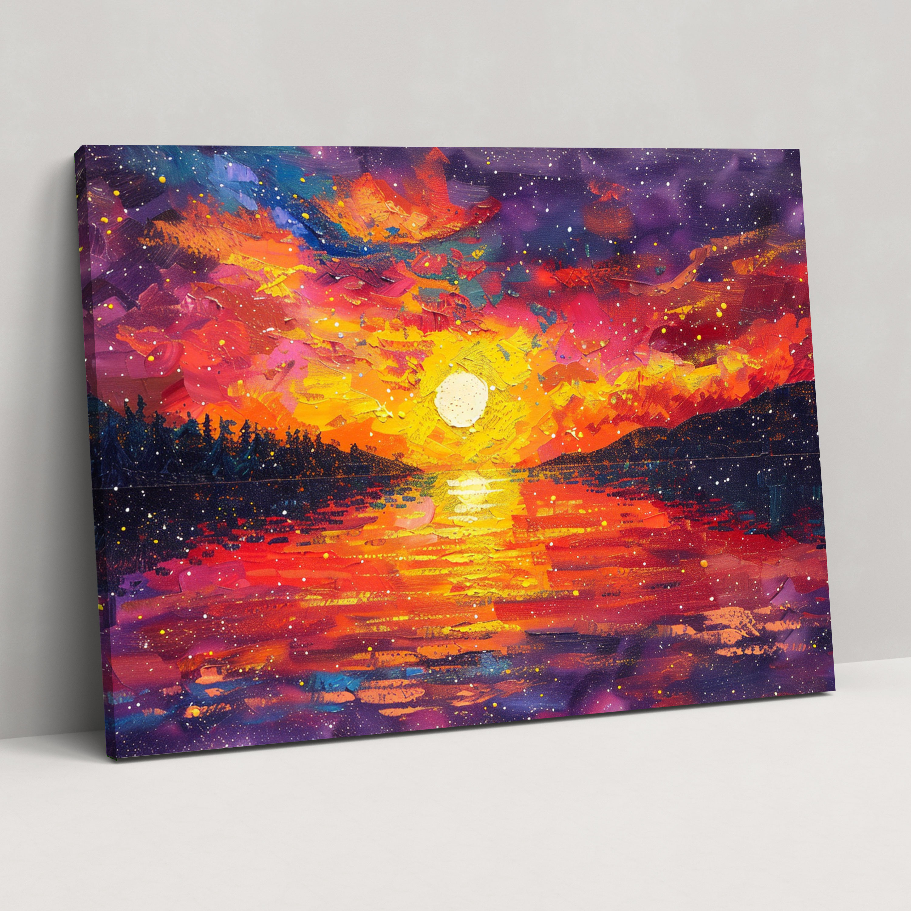 Stunning Sunset Pointillism Wall Art - Pointillism, Home Decoration, Pointillism, Canvas Wall Art