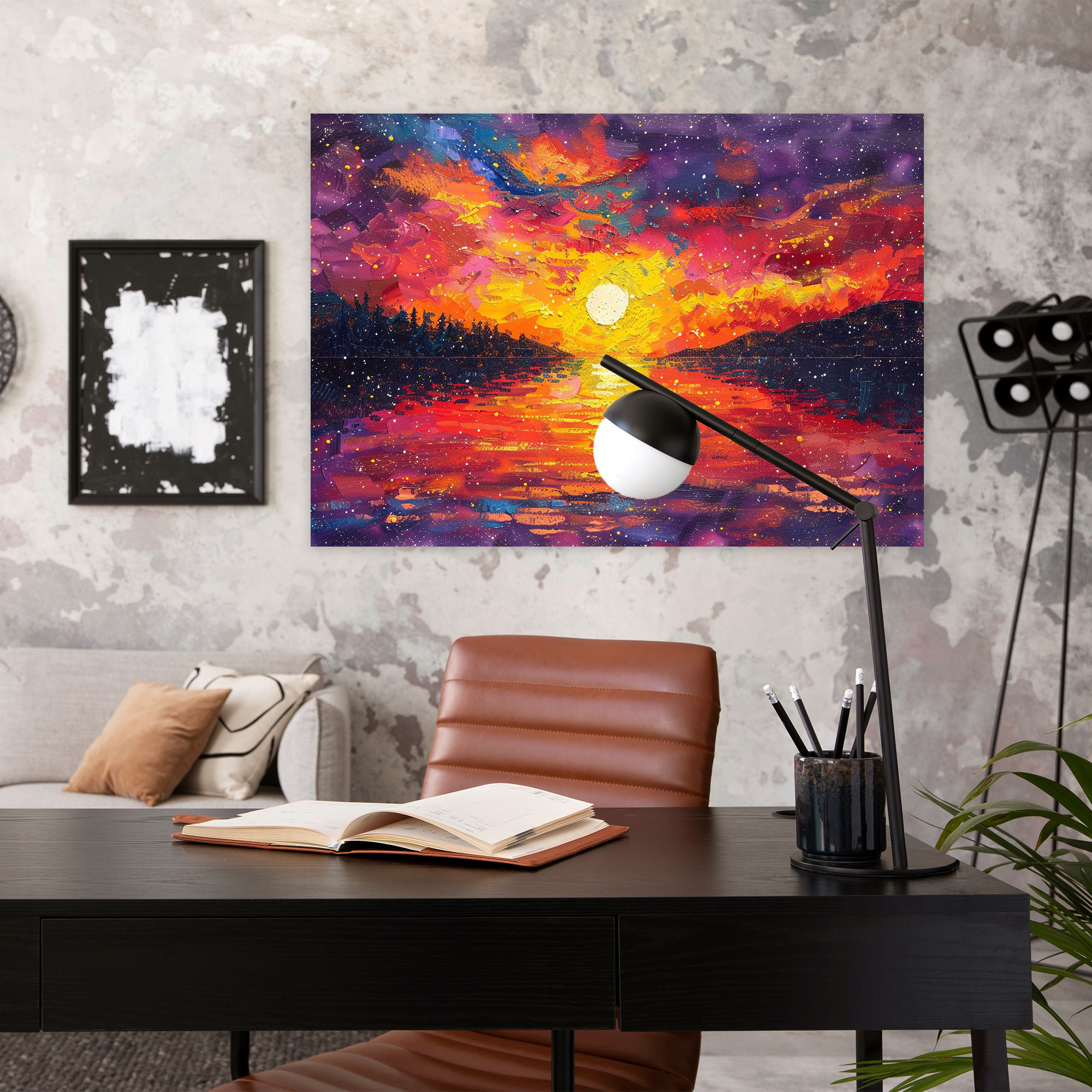 Stunning Sunset Pointillism Wall Art - Pointillism, Home Decoration, Pointillism, Canvas Wall Art