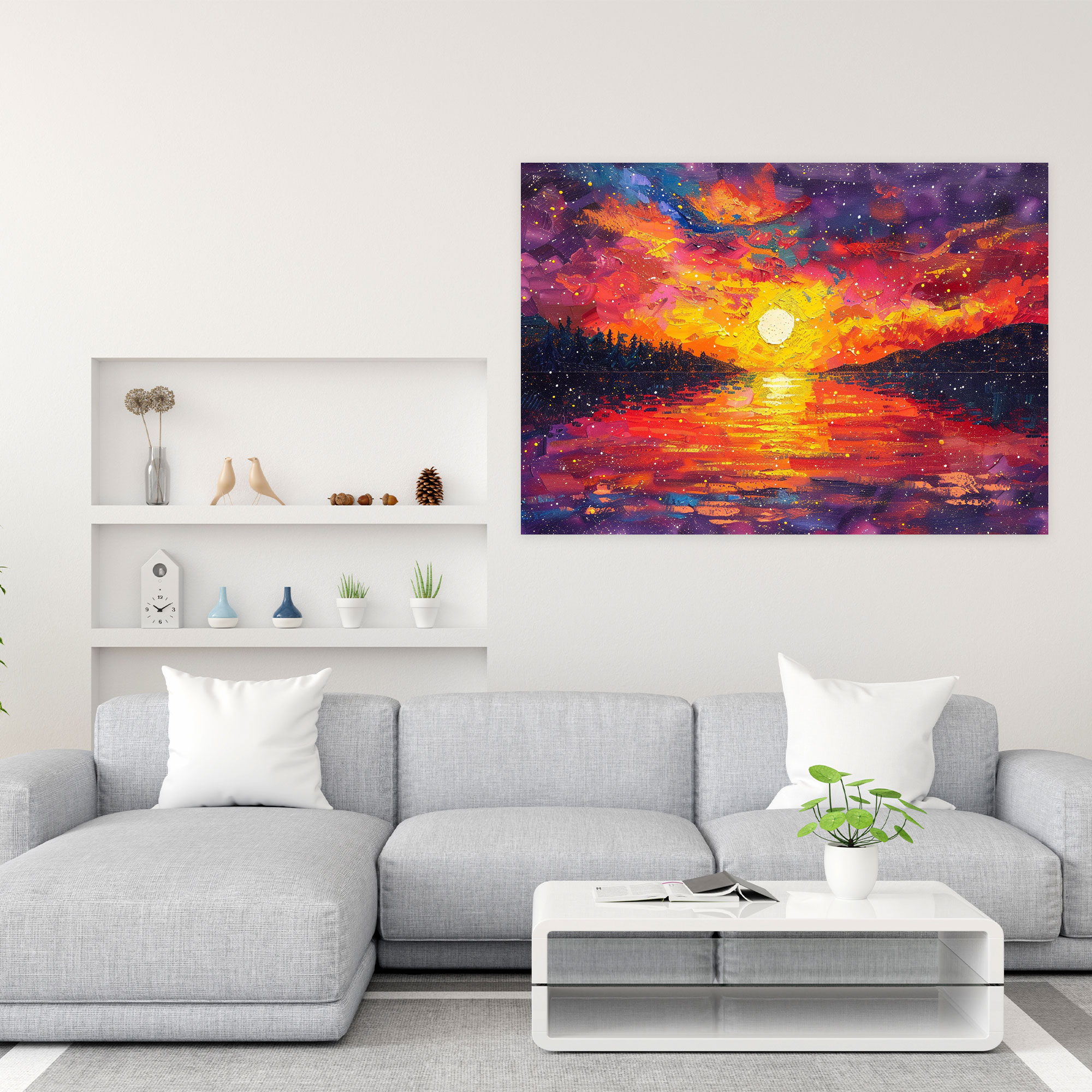 Stunning Sunset Pointillism Wall Art - Pointillism, Home Decoration, Pointillism, Canvas Wall Art