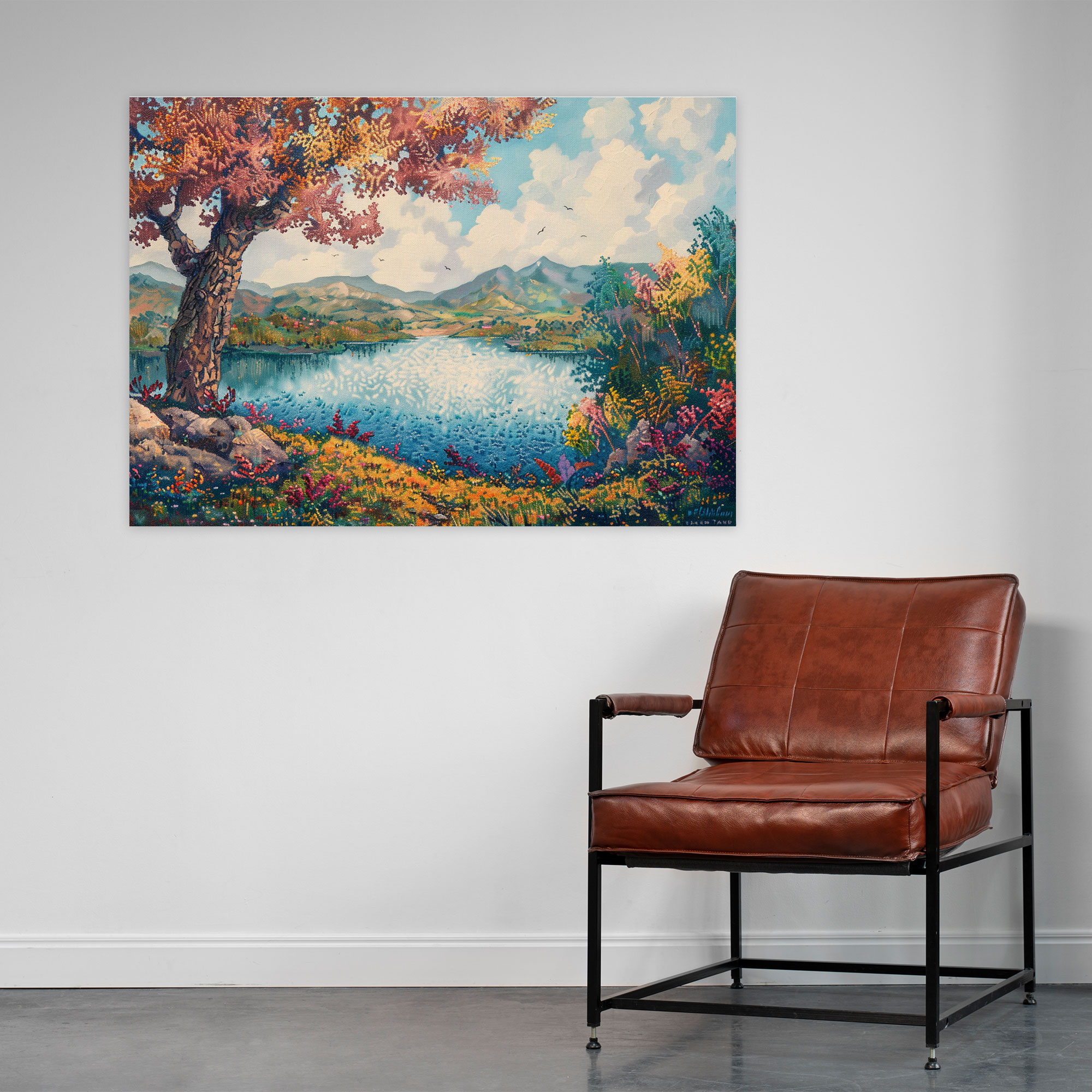 Dreamy Landscape Pointillism Wall Art - Pointillism, Canvas Wall Art, Wall Art, Wall Decoration