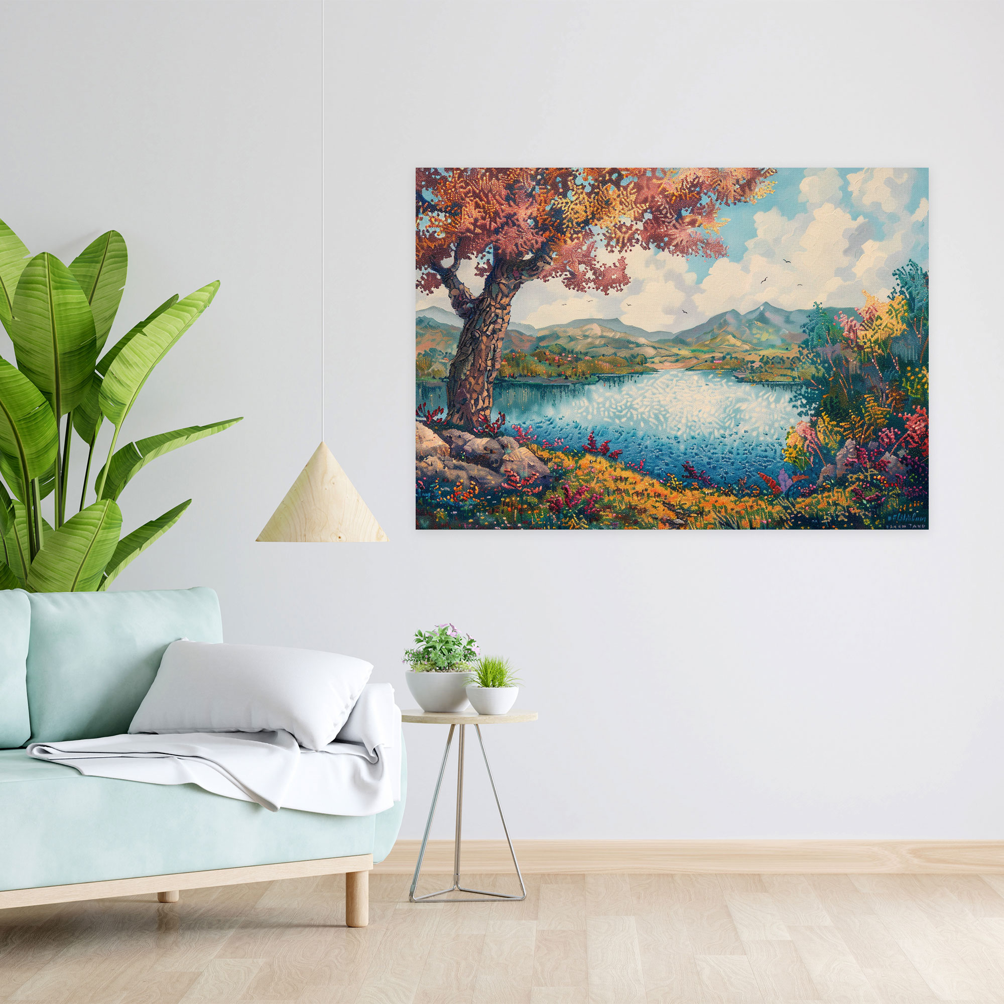Dreamy Landscape Pointillism Wall Art - Pointillism, Canvas Wall Art, Wall Art, Wall Decoration