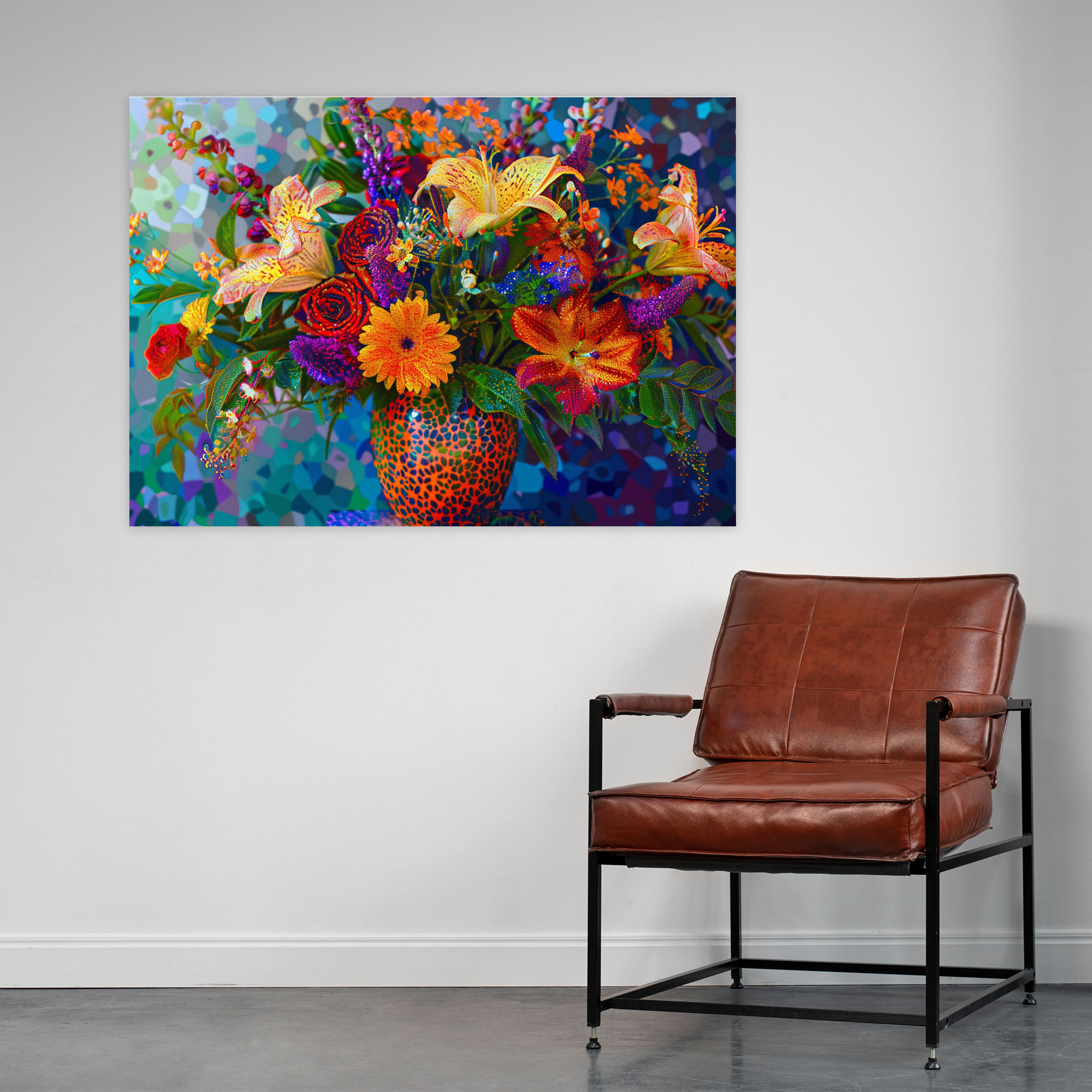 Pointillism Floral Canvas Print - Pointillism, Pointillism, Canvas Wall Art, Wall Decoration