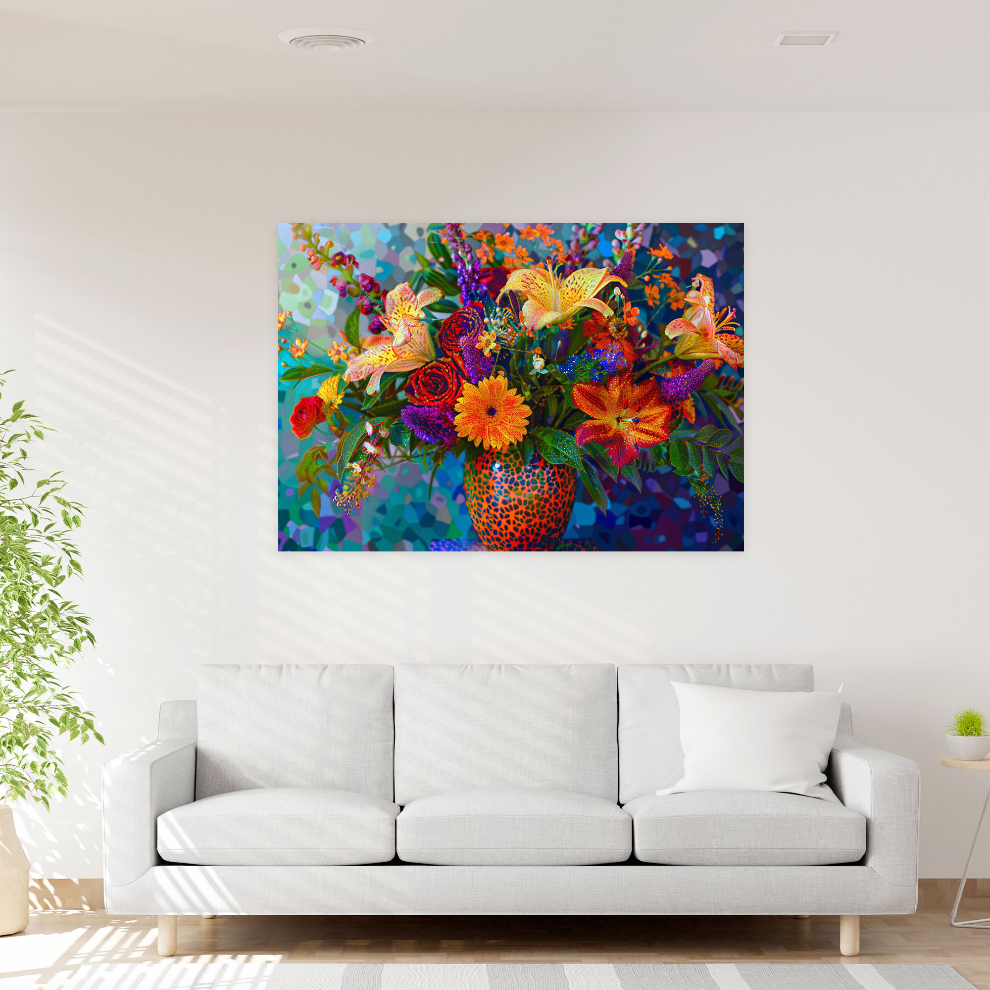 Pointillism Floral Canvas Print - Pointillism, Pointillism, Canvas Wall Art, Wall Decoration