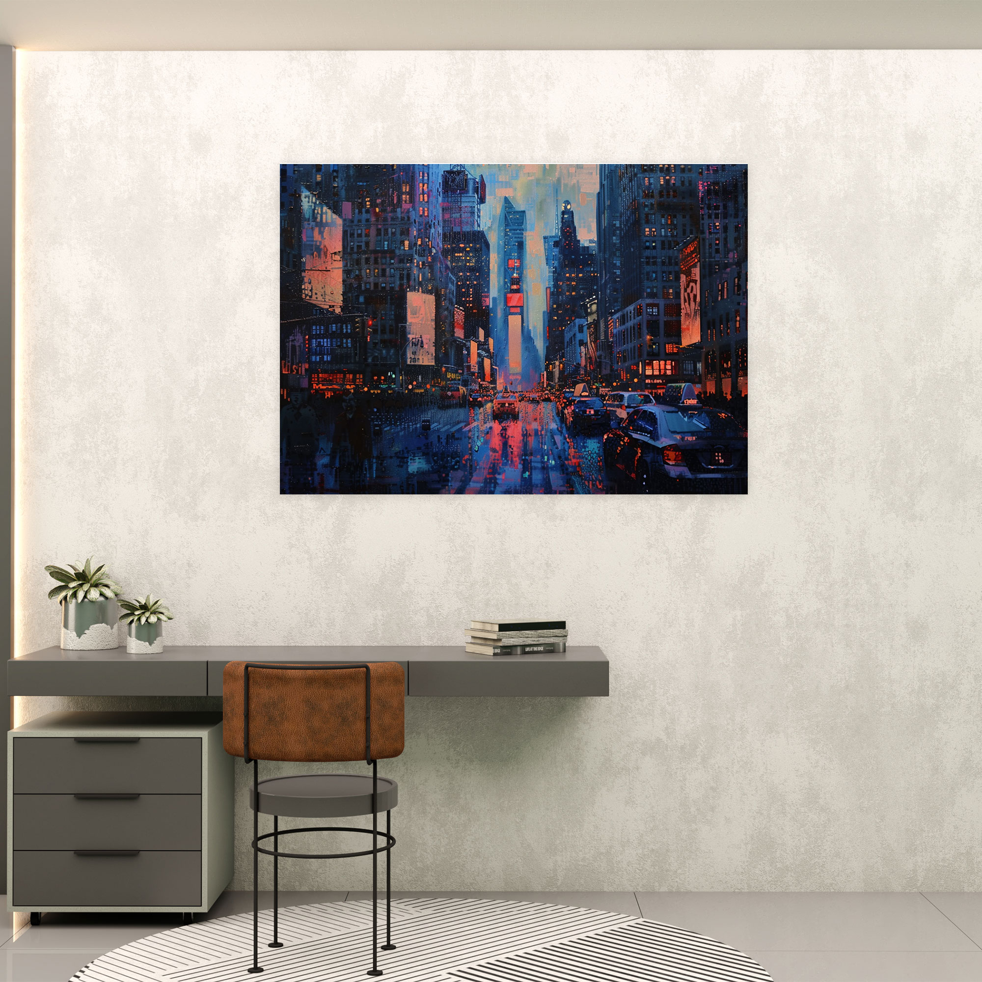Cityscape Pointillism Wall Art - Pointillism, Wall Decoration, Canvas, Canvas Wall Art