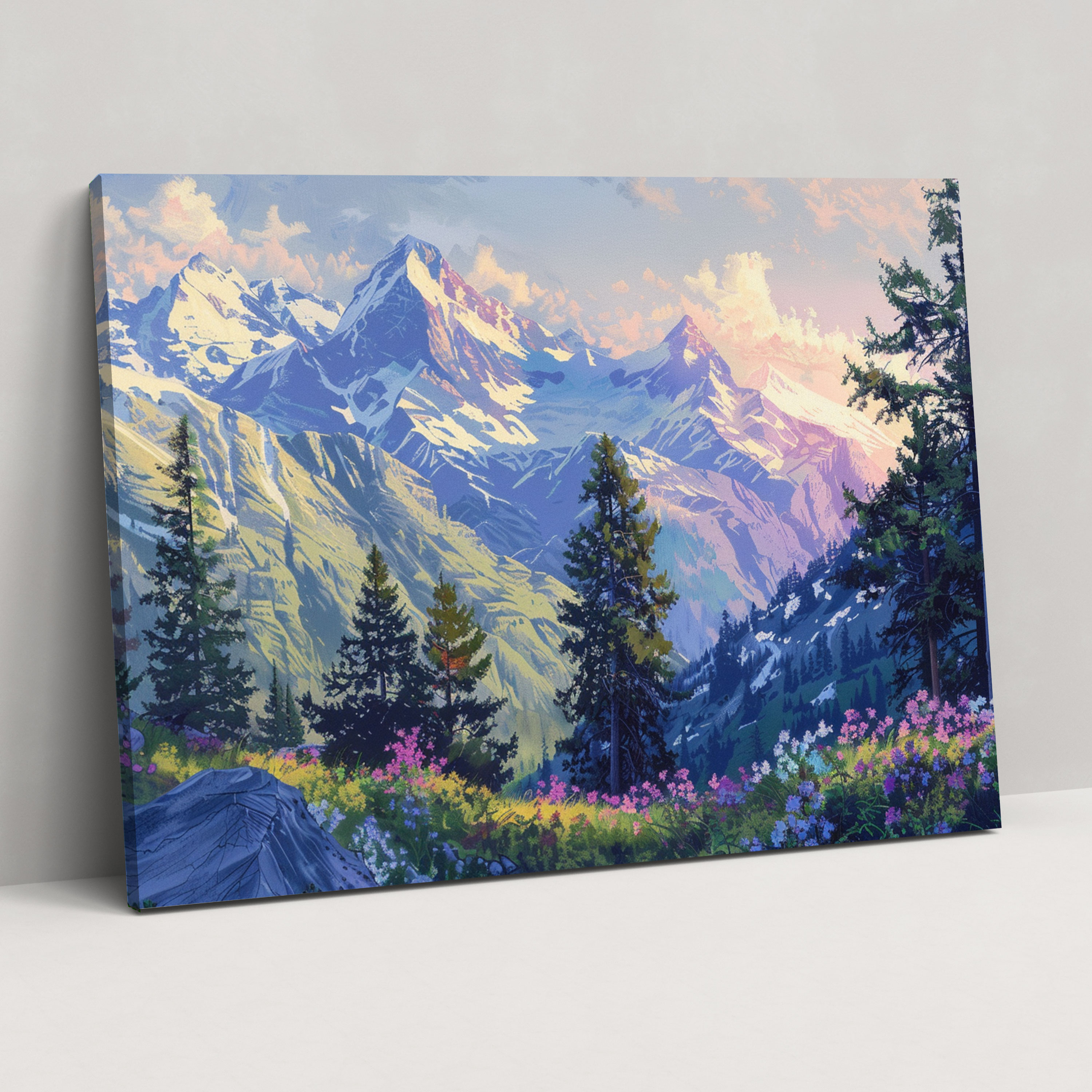Mountain Landscape Pointillism Wall Art - Pointillism, Wall Art, Canvas Wall Art, Home Decoration