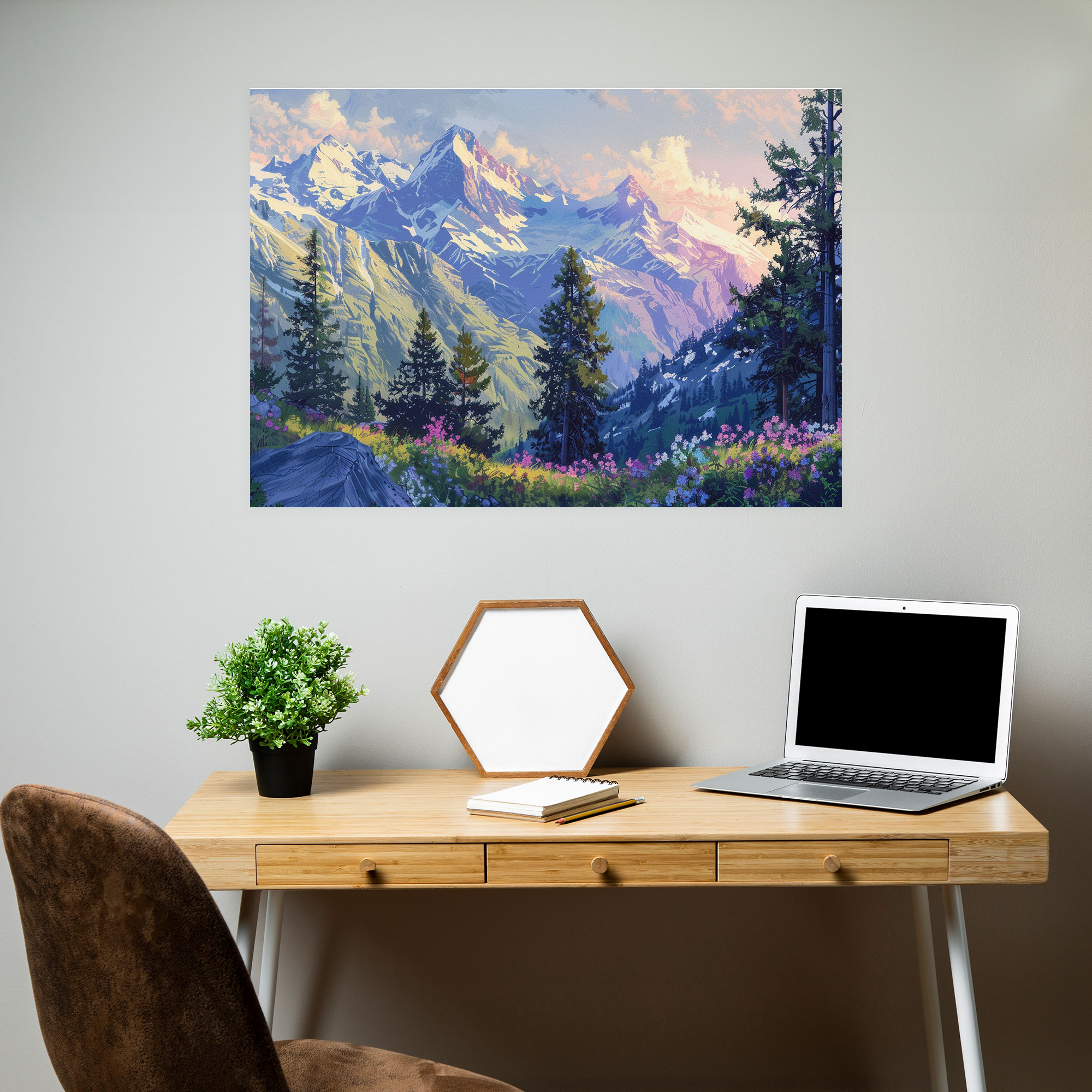 Mountain Landscape Pointillism Wall Art - Pointillism, Wall Art, Canvas Wall Art, Home Decoration