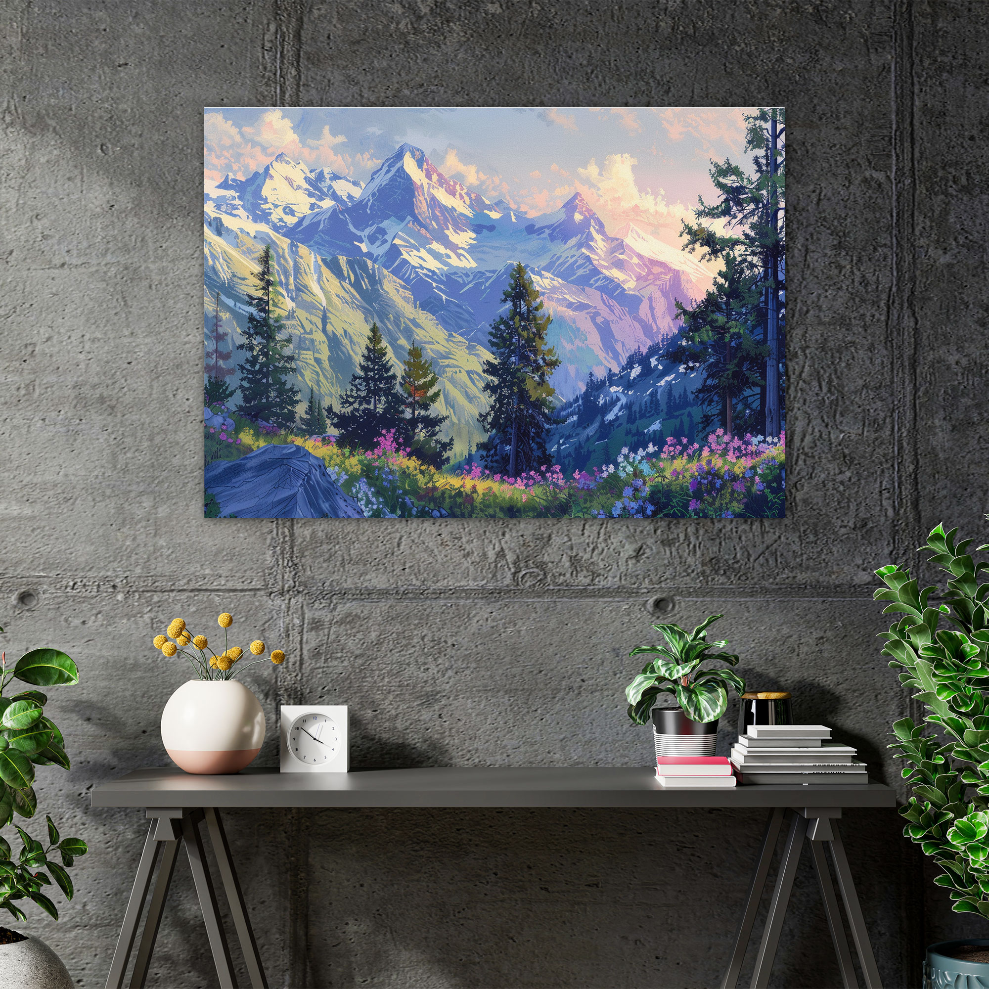 Mountain Landscape Pointillism Wall Art - Pointillism, Wall Art, Canvas Wall Art, Home Decoration