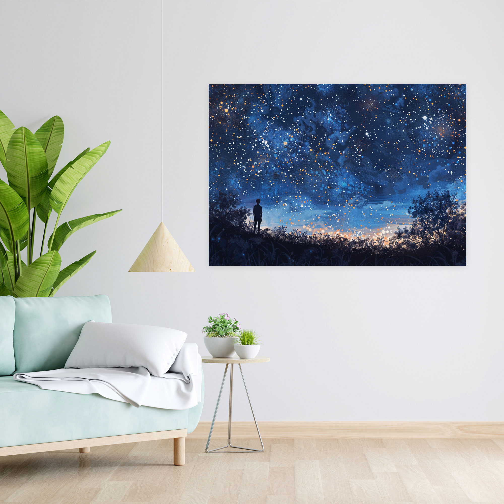 Starry Night Pointillism Canvas Print - Pointillism, Wall Decoration, Starry Night Sky, Canvas