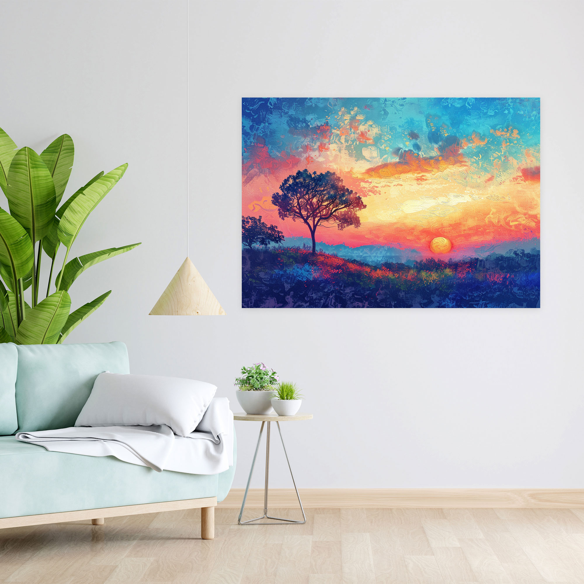Sunset Landscape Pointillism Wall Art - Pointillism, Canvas Print, Wall Art, Wall Decoration