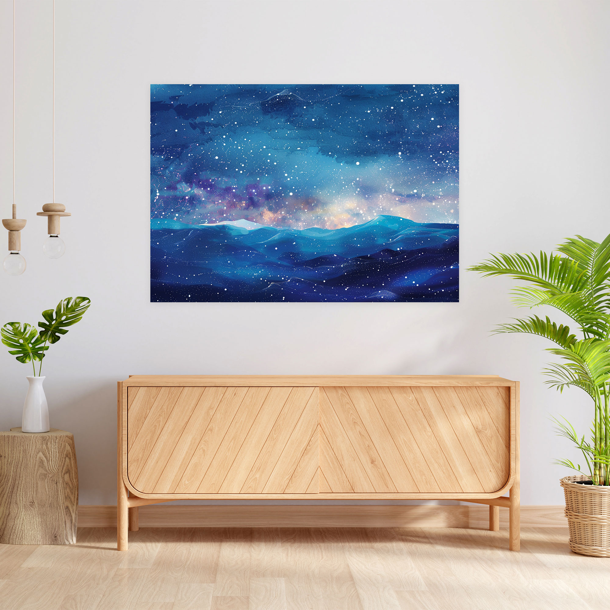Starry Night Sky Pointillism Canvas Print - Pointillism, Wall Decoration, Home Decoration, Canvas