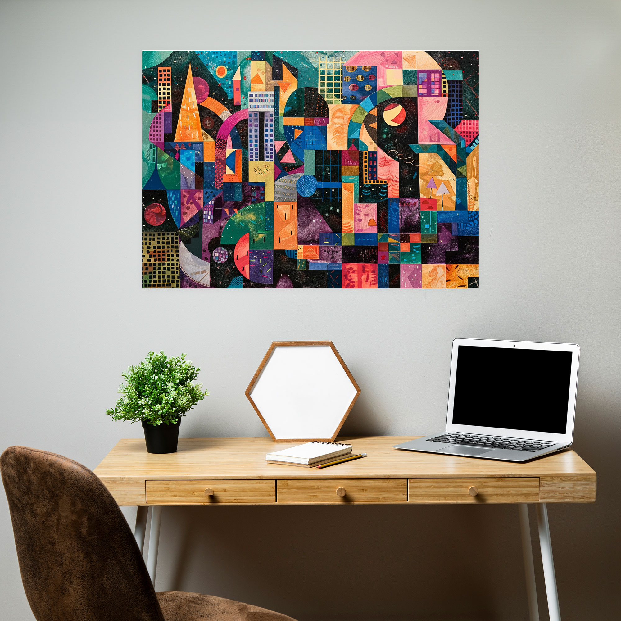 Geometric Cityscape Pointillism Wall Art - Pointillism, Wall Decoration, Home Decoration, Canvas