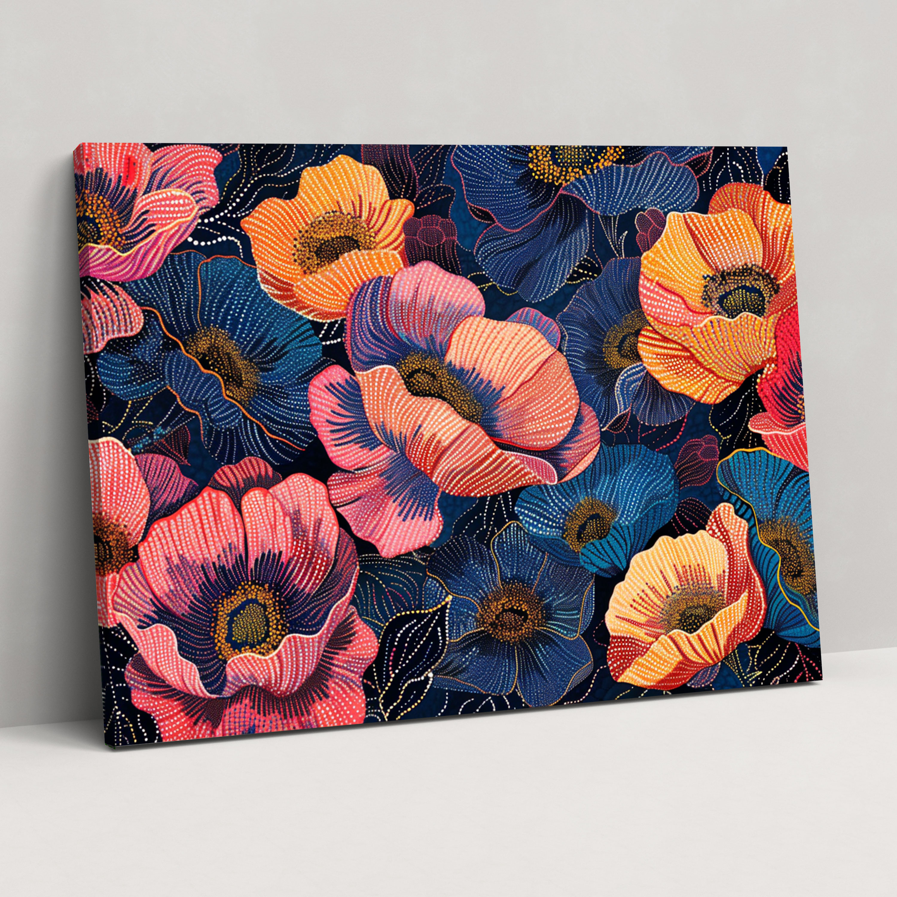 Abstract Floral Pointillism Wall Art - Pointillism, Canvas, Home Decoration, Pointillism