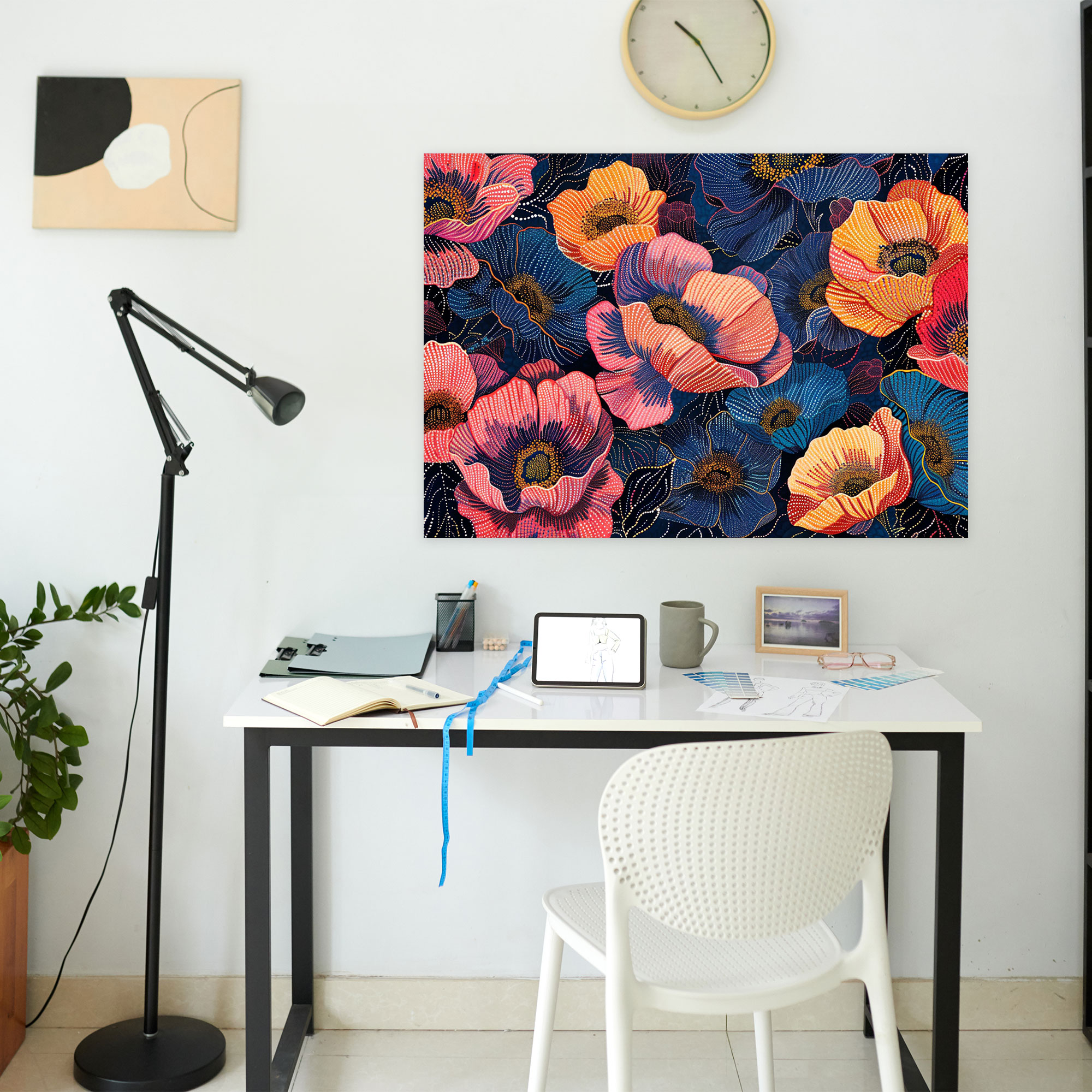 Abstract Floral Pointillism Wall Art - Pointillism, Canvas, Home Decoration, Pointillism