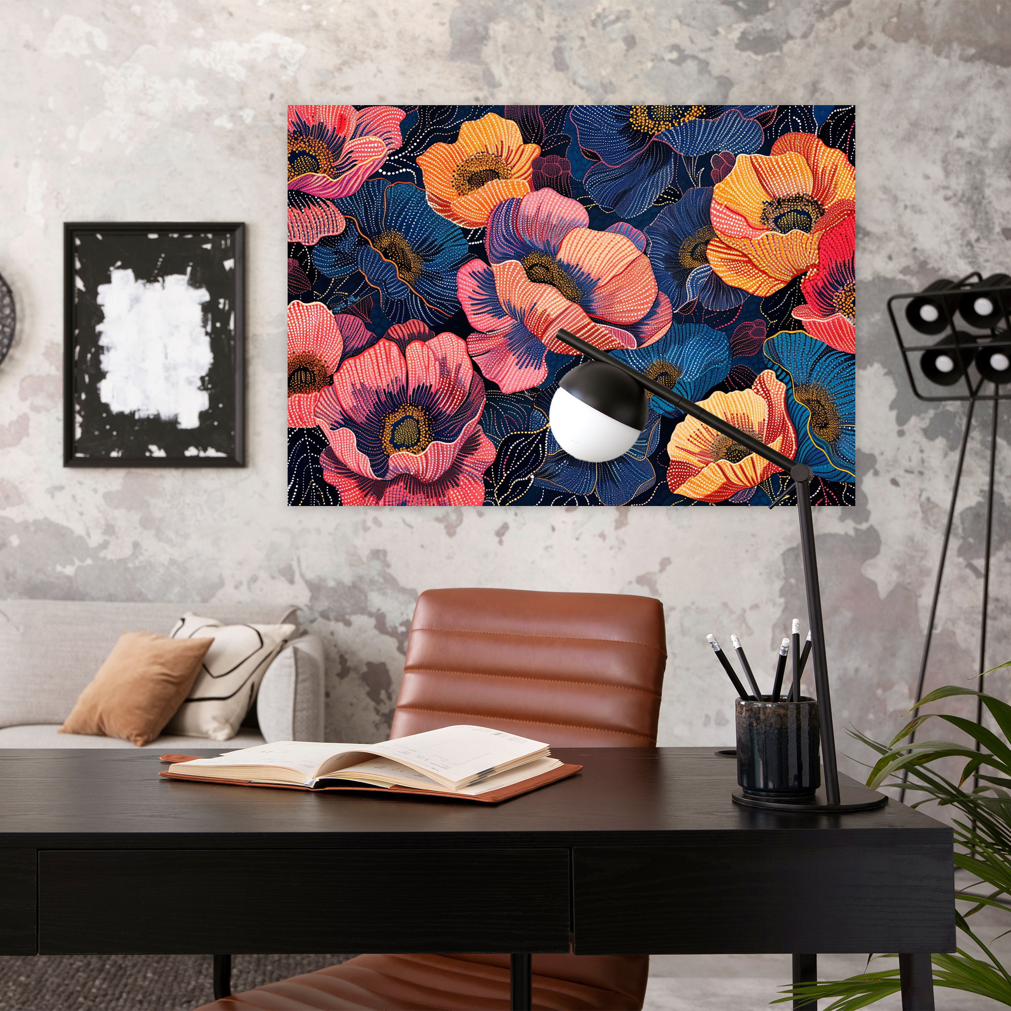 Abstract Floral Pointillism Wall Art - Pointillism, Canvas, Home Decoration, Pointillism