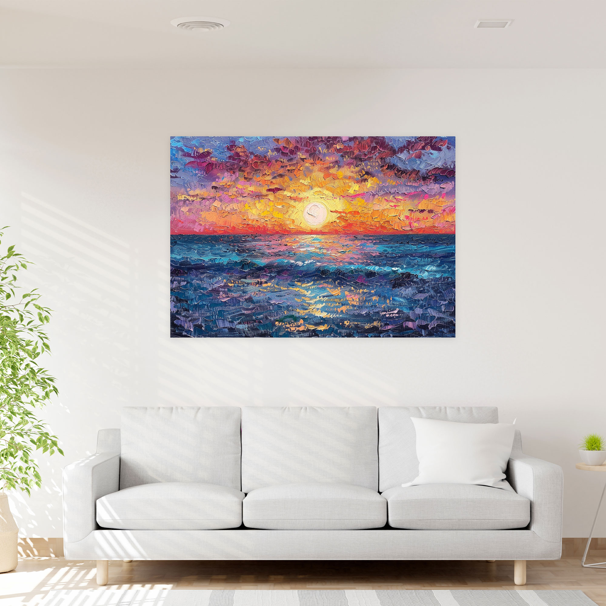Vibrant Sunset Pointillism Canvas Print - Pointillism, Home Decoration, Sunset, Vibrant Colors