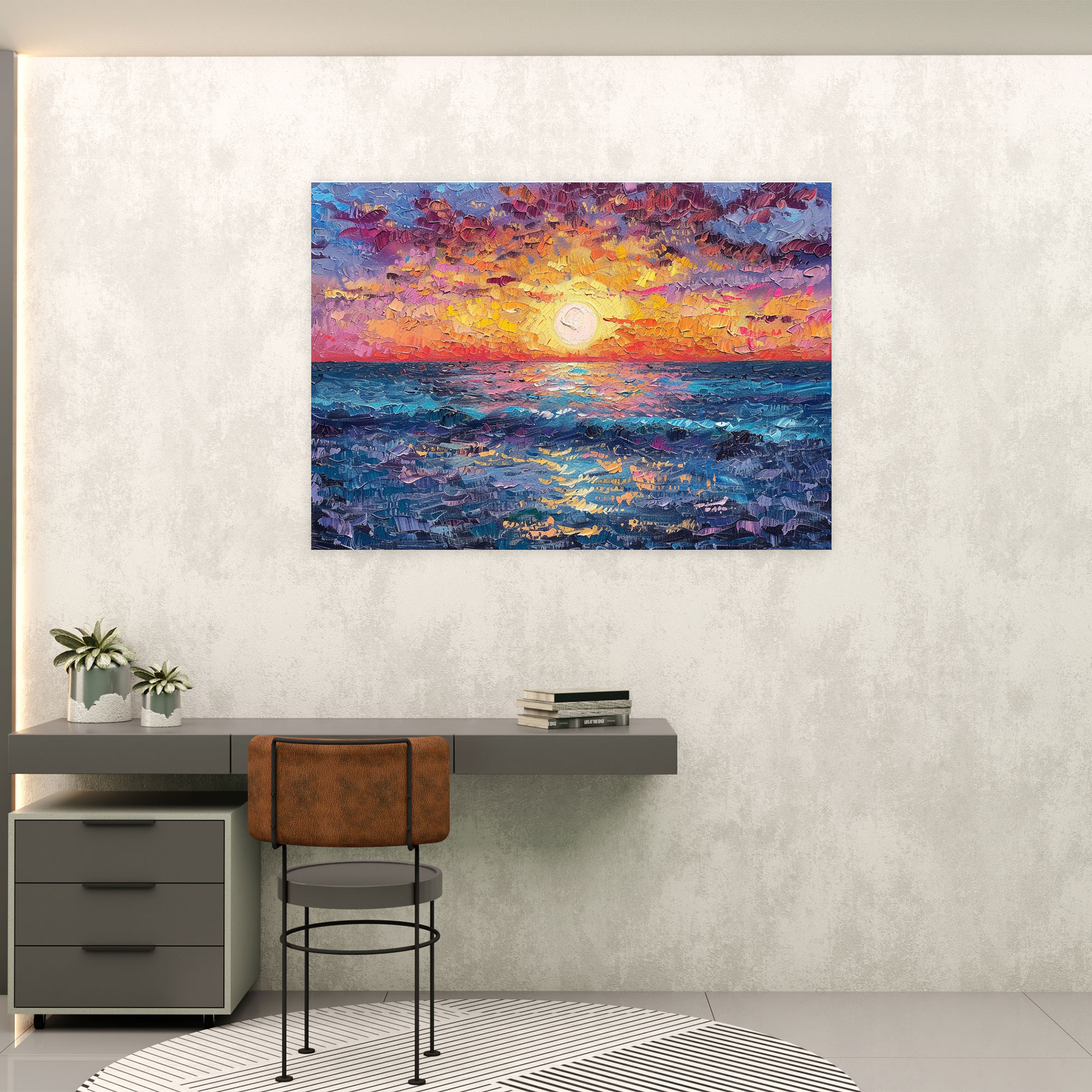 Vibrant Sunset Pointillism Canvas Print - Pointillism, Home Decoration, Sunset, Vibrant Colors