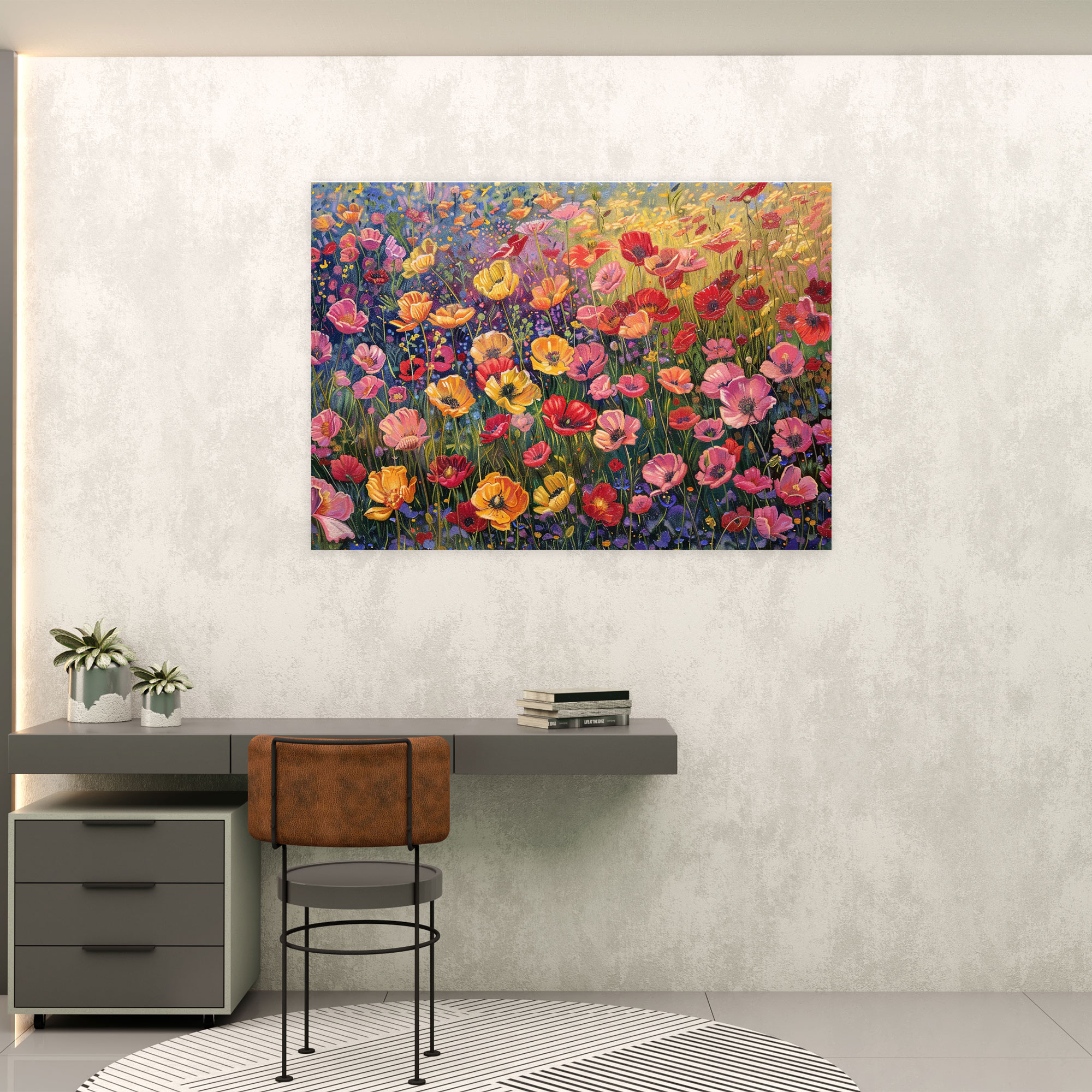Blooming Flowers Pointillism Wall Art - Pointillism, Pointillism, Flowers, Home Decoration