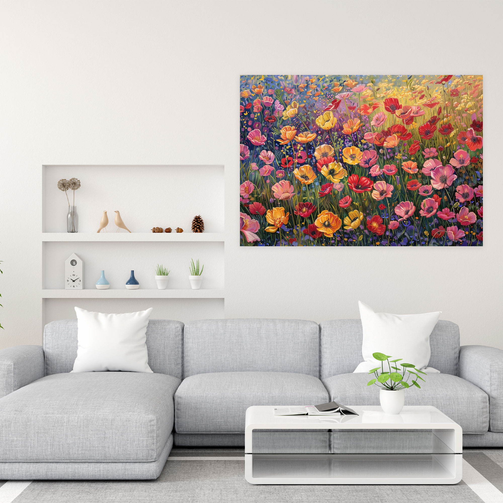 Blooming Flowers Pointillism Wall Art - Pointillism, Pointillism, Flowers, Home Decoration