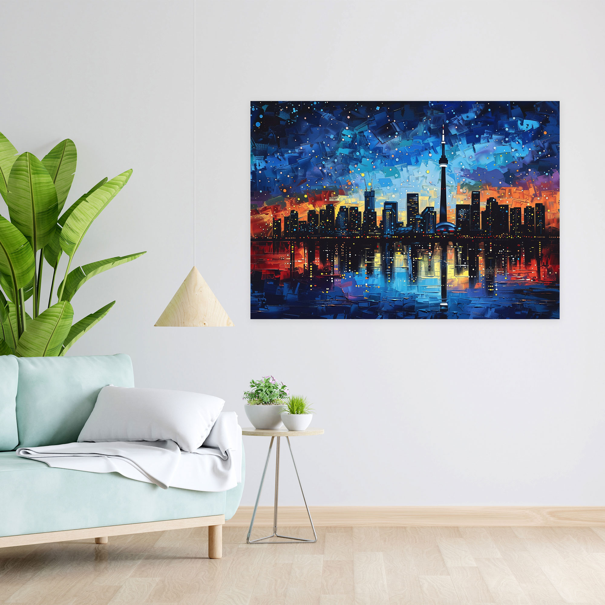 City Skyline Pointillism Canvas Print - Pointillism, City Skyline, Night, Wall Decoration