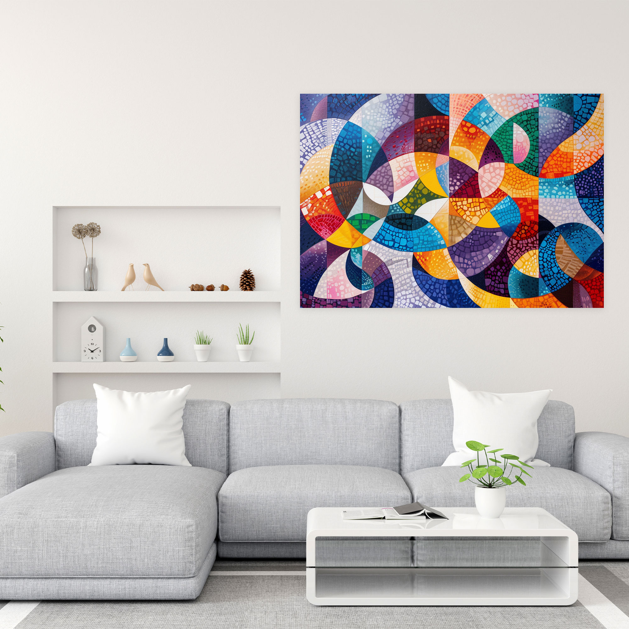 Geometric Shapes Pointillism Wall Decoration - Pointillism, Pointillism, Wall Art, Canvas Print