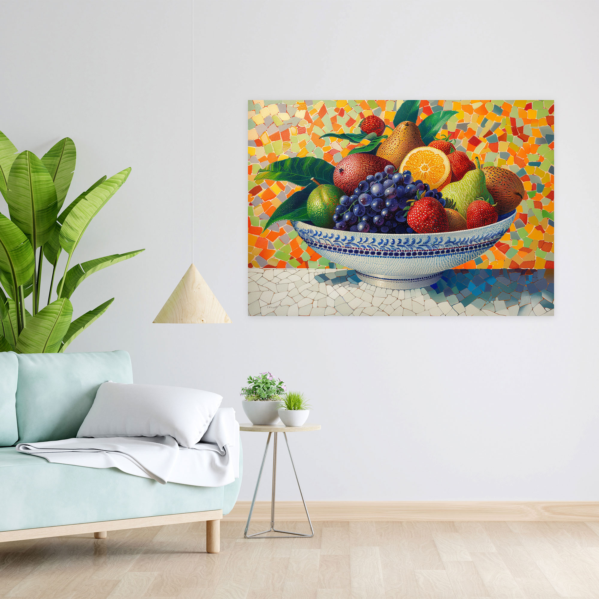 Fruit Bowl Still Life Pointillism Canvas Print - Pointillism, Wall Decoration, Fruit Bowl, Canvas Print