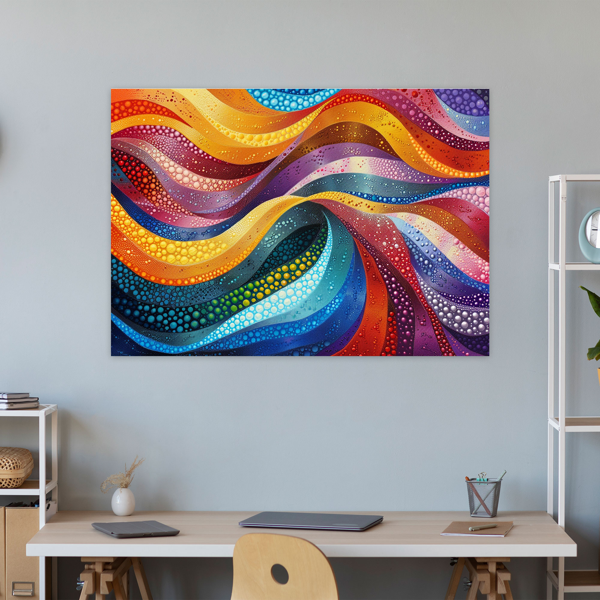 Colorful Waves Pointillism Canvas Print - Pointillism, Vibrant, Colorful Waves, Canvas