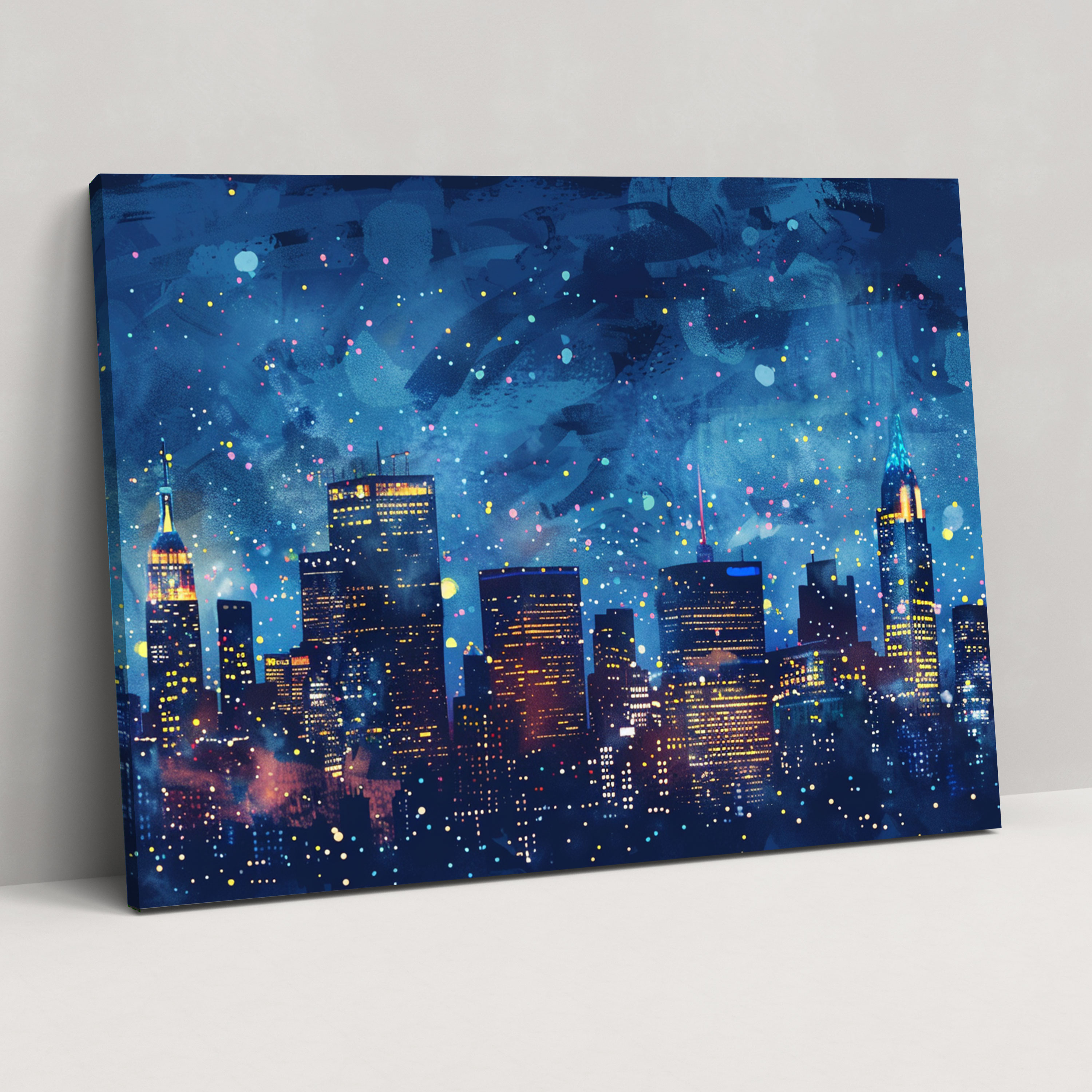 Pointillism City Skyline Canvas Print - Pointillism, Canvas Wall Art, Canvas Print, Home Decoration