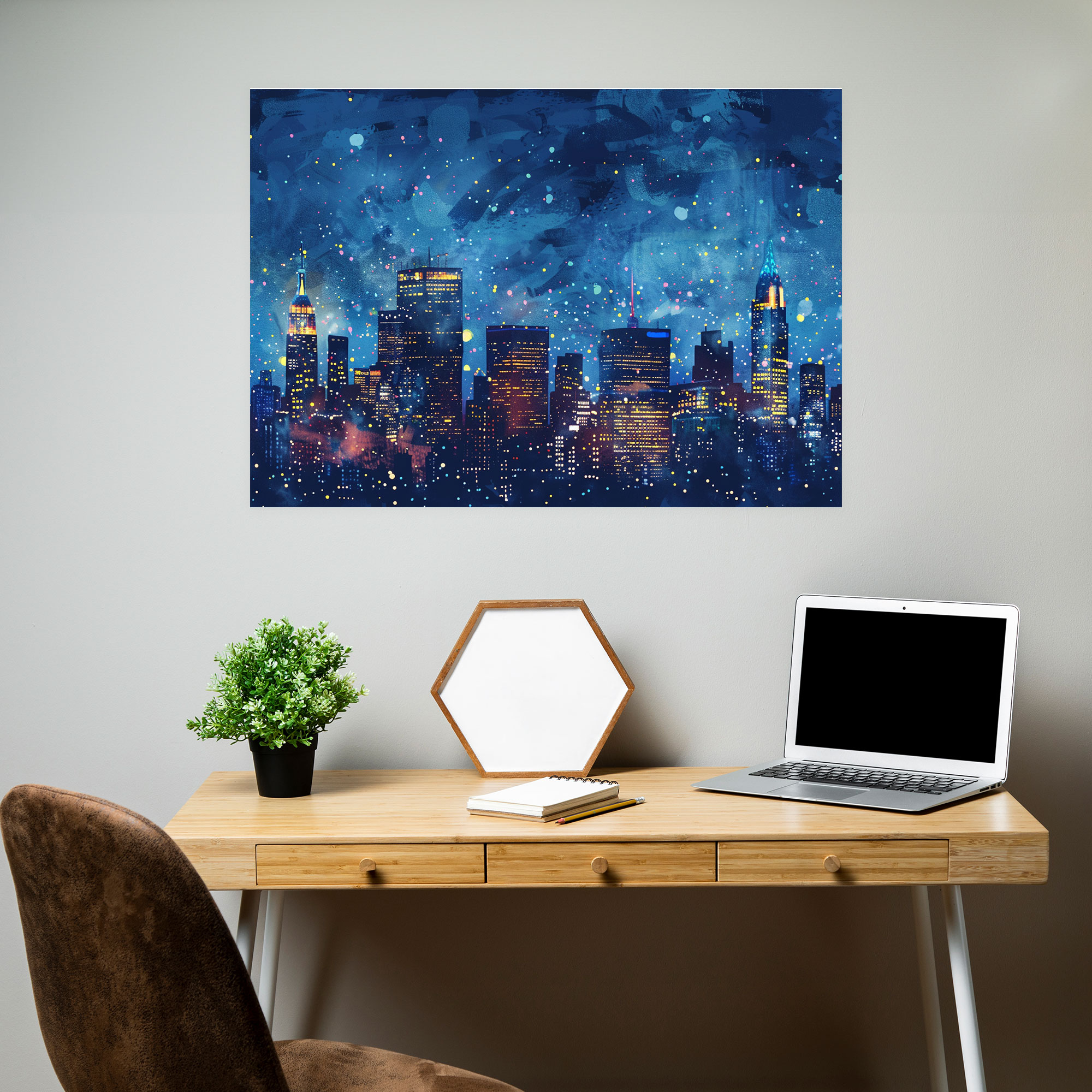 Pointillism City Skyline Canvas Print - Pointillism, Canvas Wall Art, Canvas Print, Home Decoration