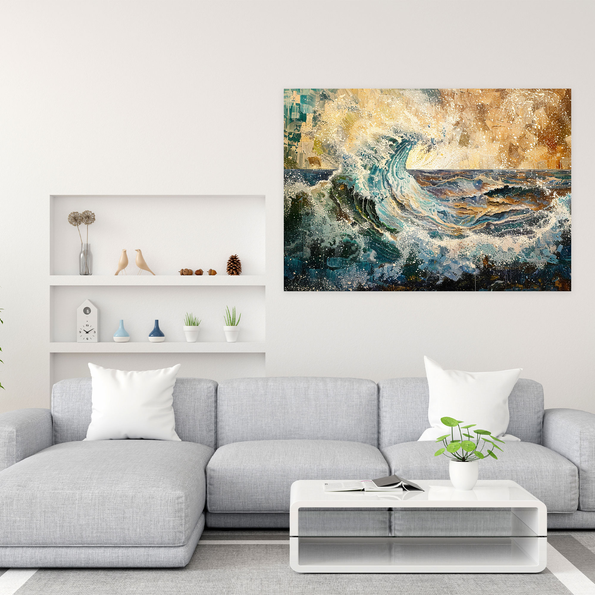 Crashing Waves Pointillism Canvas Print - Pointillism, Wall Decoration, Canvas Wall Art, Pointillism