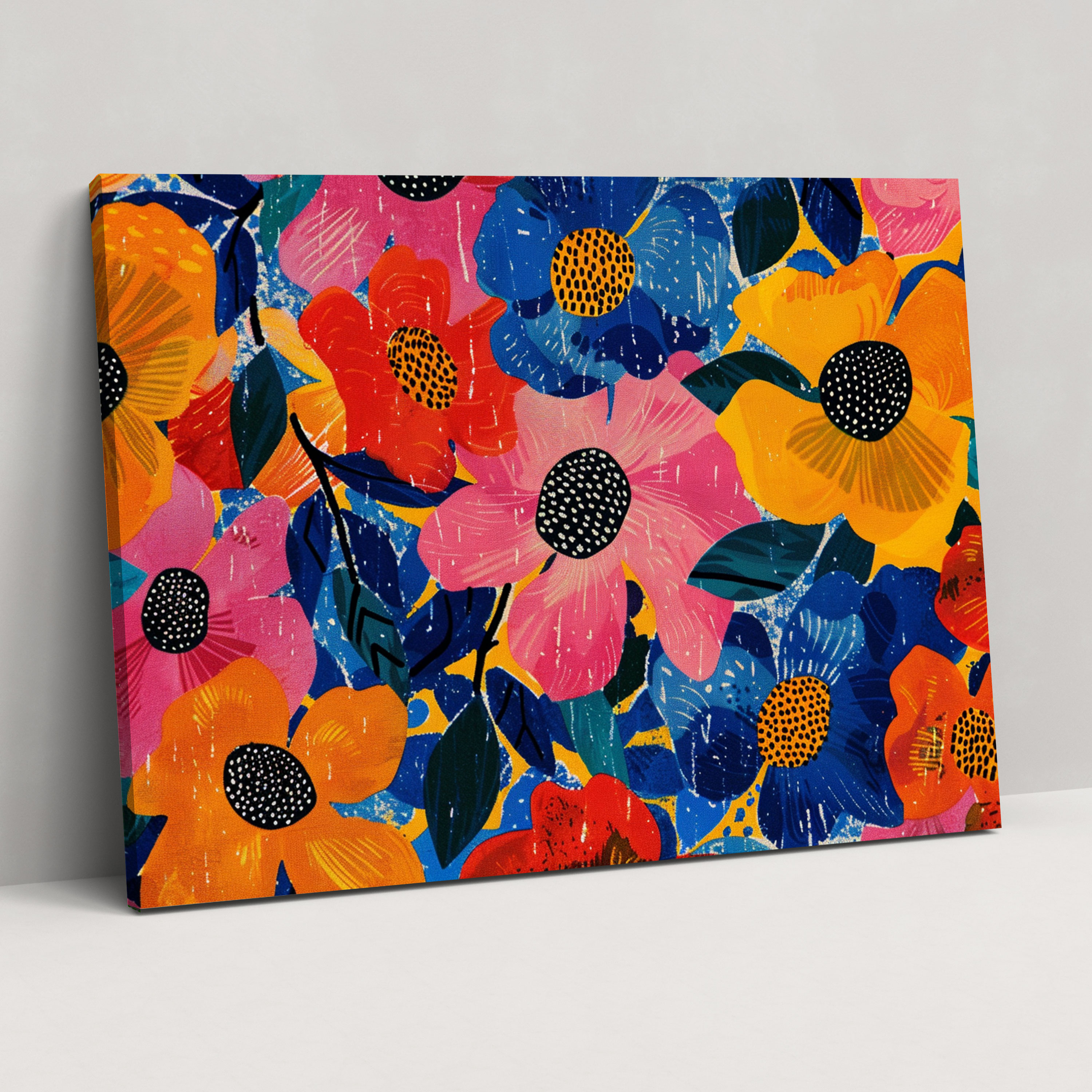Contemporary Floral Pointillism Canvas Print - Pointillism, Wall Art, Wall Decoration, Pointillism