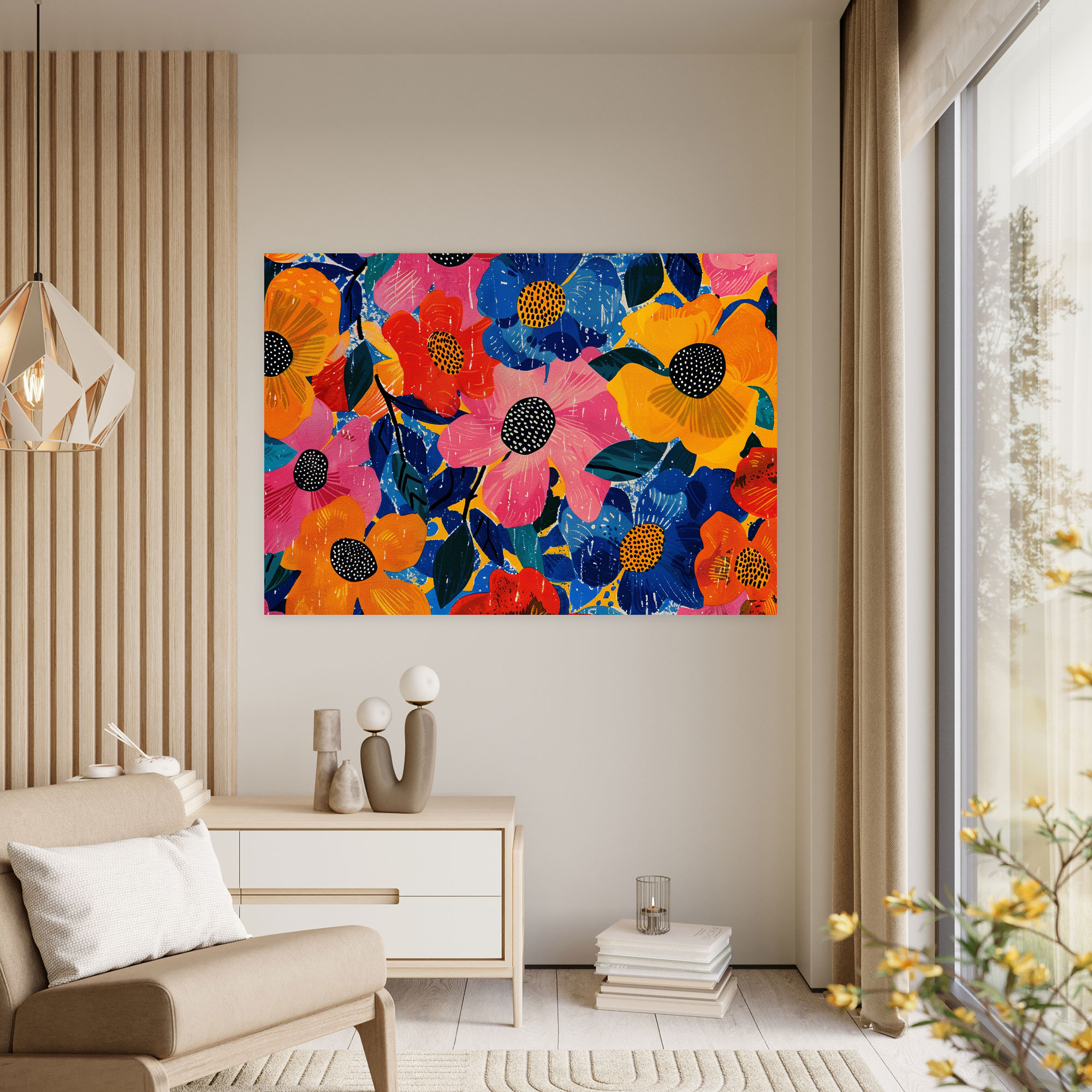 Contemporary Floral Pointillism Canvas Print - Pointillism, Wall Art, Wall Decoration, Pointillism