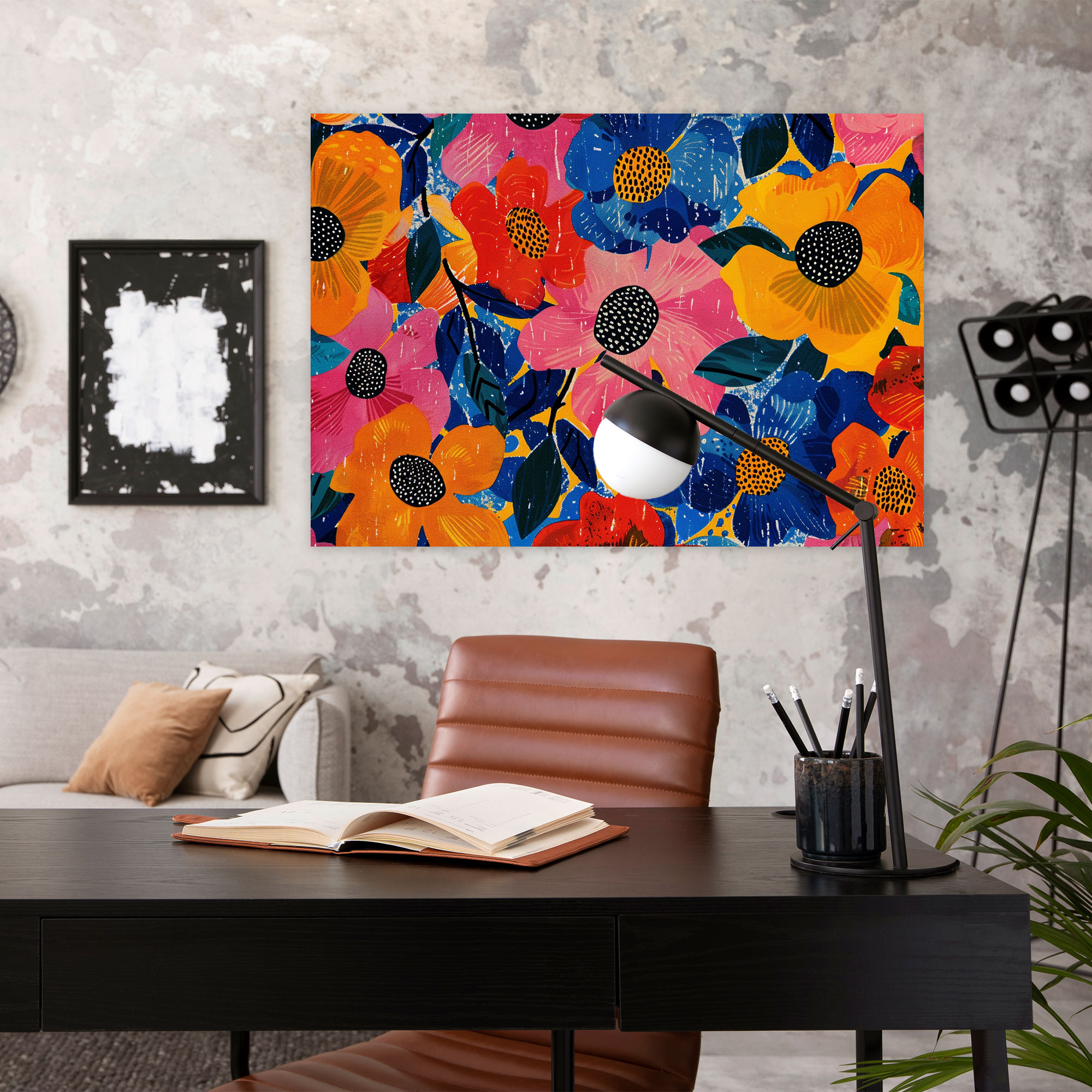 Contemporary Floral Pointillism Canvas Print - Pointillism, Wall Art, Wall Decoration, Pointillism