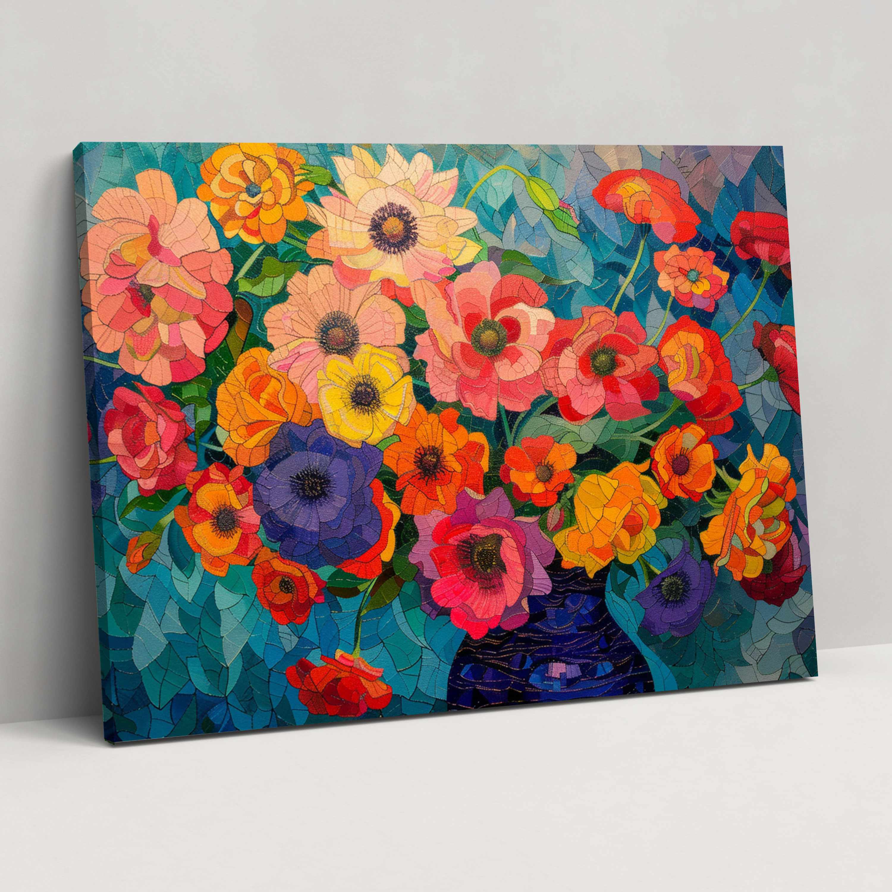 Vibrant Flowers Pointillism Wall Art - Pointillism, Canvas, Canvas Print, Wall Decoration
