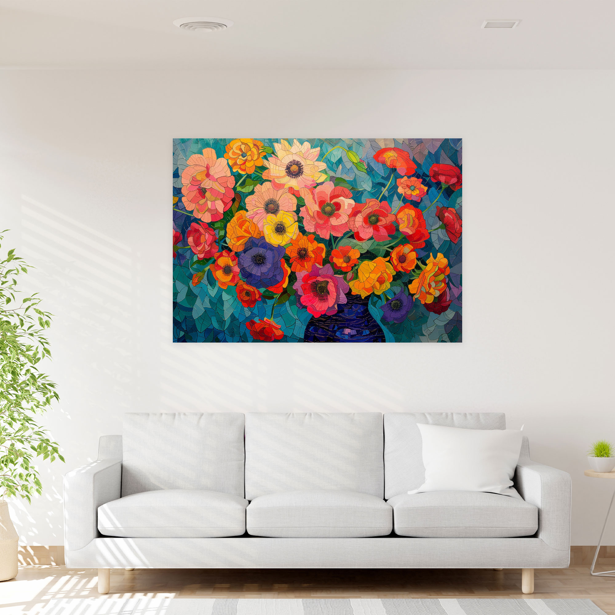 Vibrant Flowers Pointillism Wall Art - Pointillism, Canvas, Canvas Print, Wall Decoration