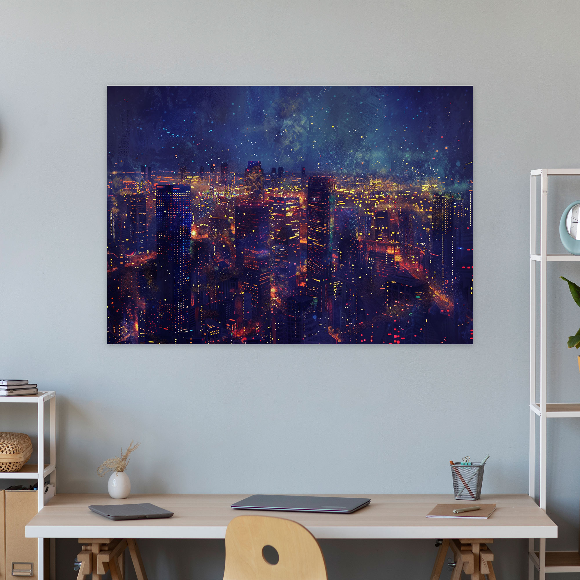 City Night Lights Pointillism Wall Art - Pointillism, Pointillism, Home Decoration, Wall Decoration