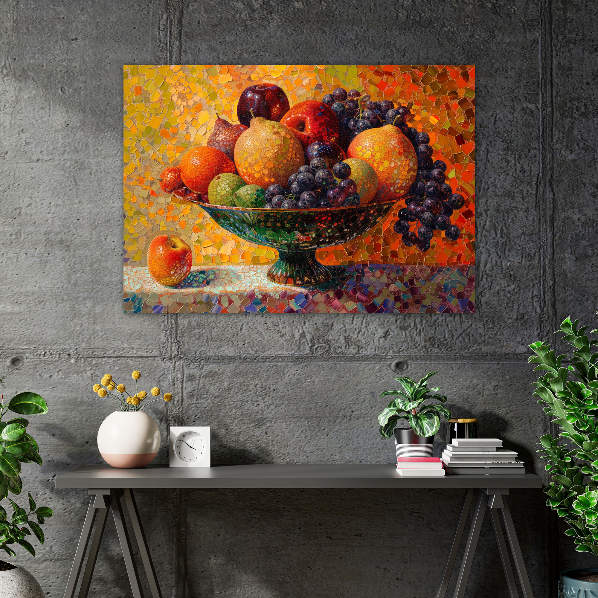Fruit Bowl Still Life Pointillism Canvas Print - Pointillism, Wall Decoration, Wall Art, Home Decoration