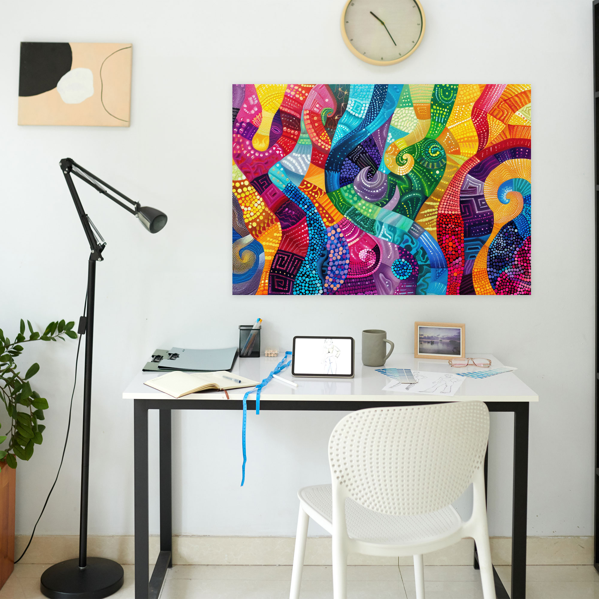 Abstract Geometric Pointillism Wall Art - Pointillism, Canvas, Wall Decoration, Wall Art