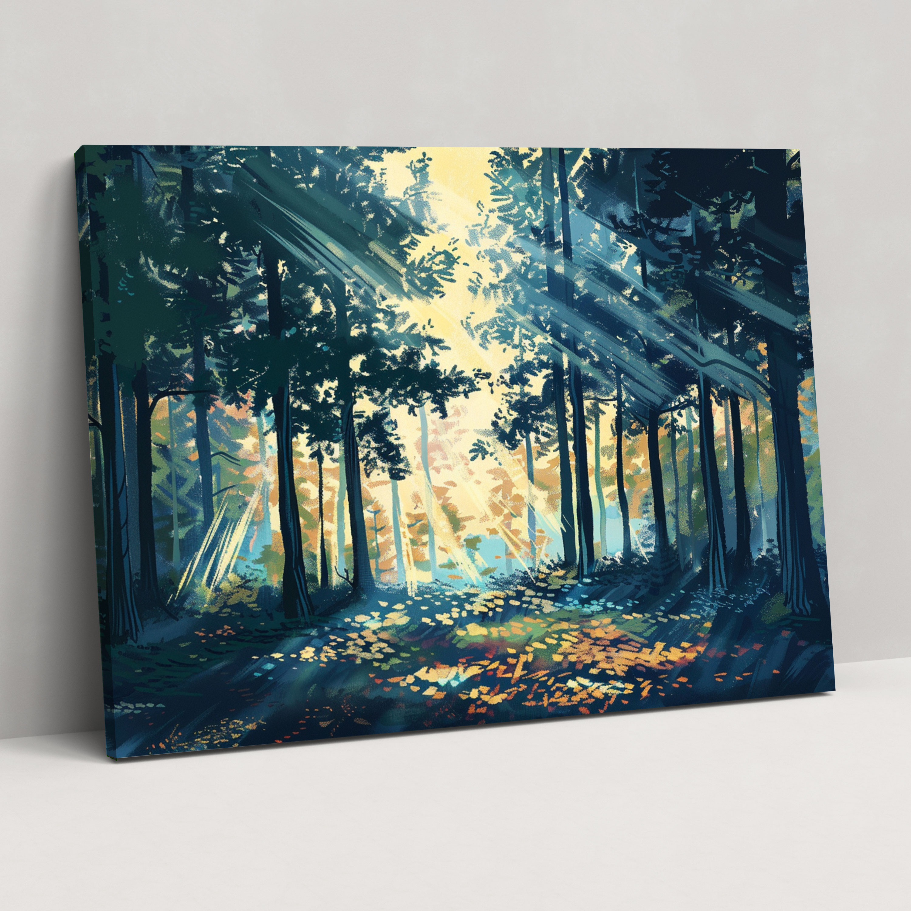 Forest Sunlight Pointillism Canvas Print - Pointillism, Wall Art, Canvas Wall Art, Home Decoration