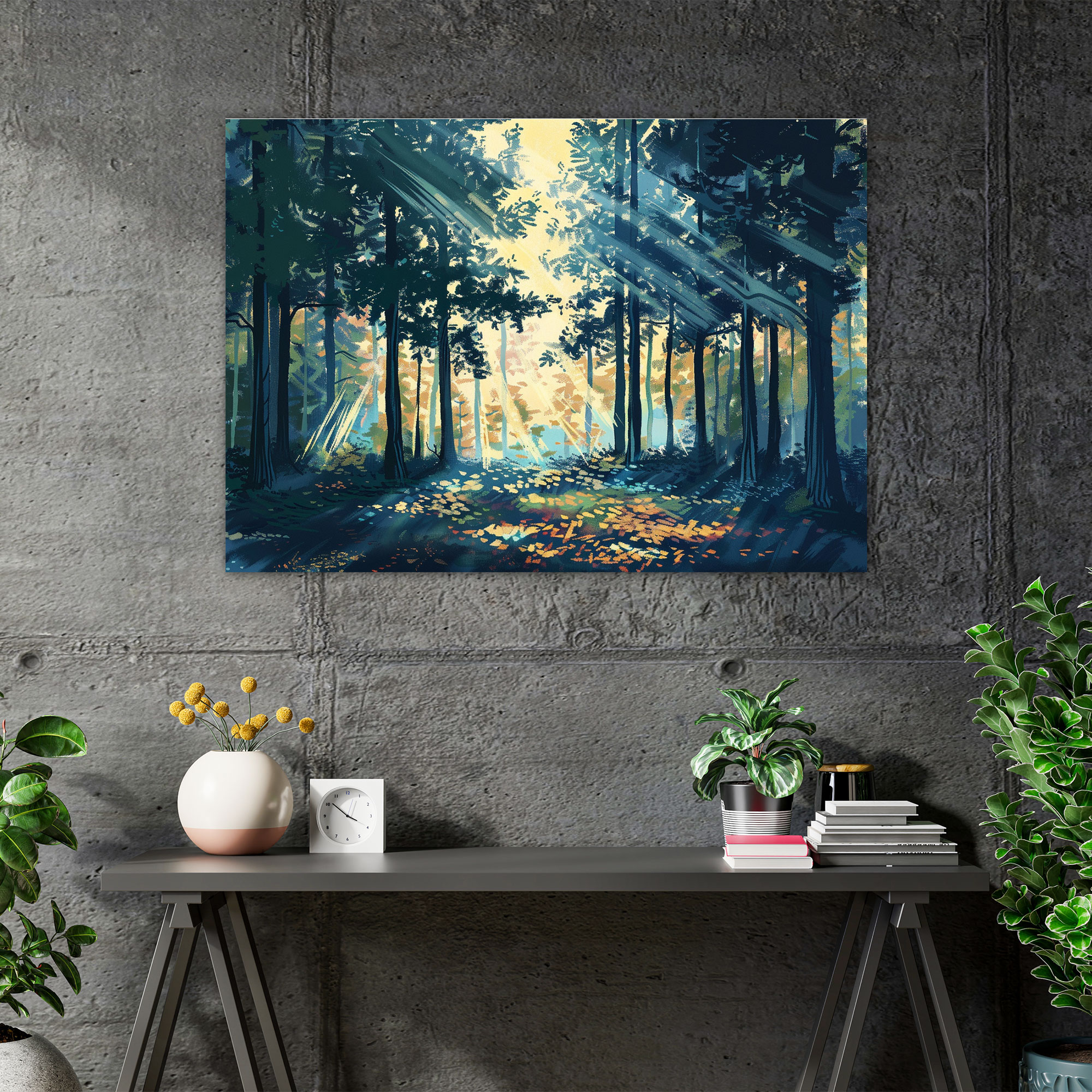 Forest Sunlight Pointillism Canvas Print - Pointillism, Wall Art, Canvas Wall Art, Home Decoration