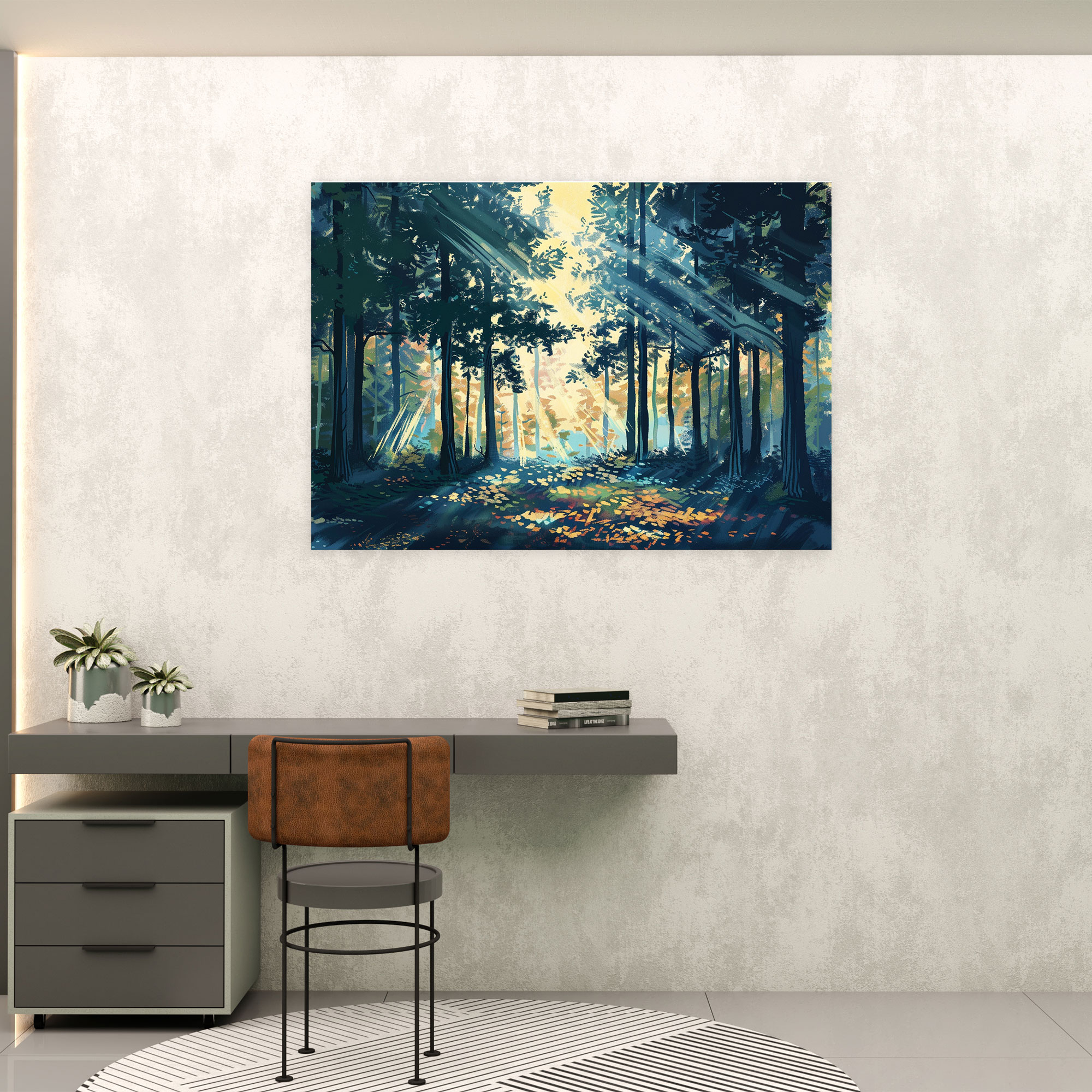 Forest Sunlight Pointillism Canvas Print - Pointillism, Wall Art, Canvas Wall Art, Home Decoration