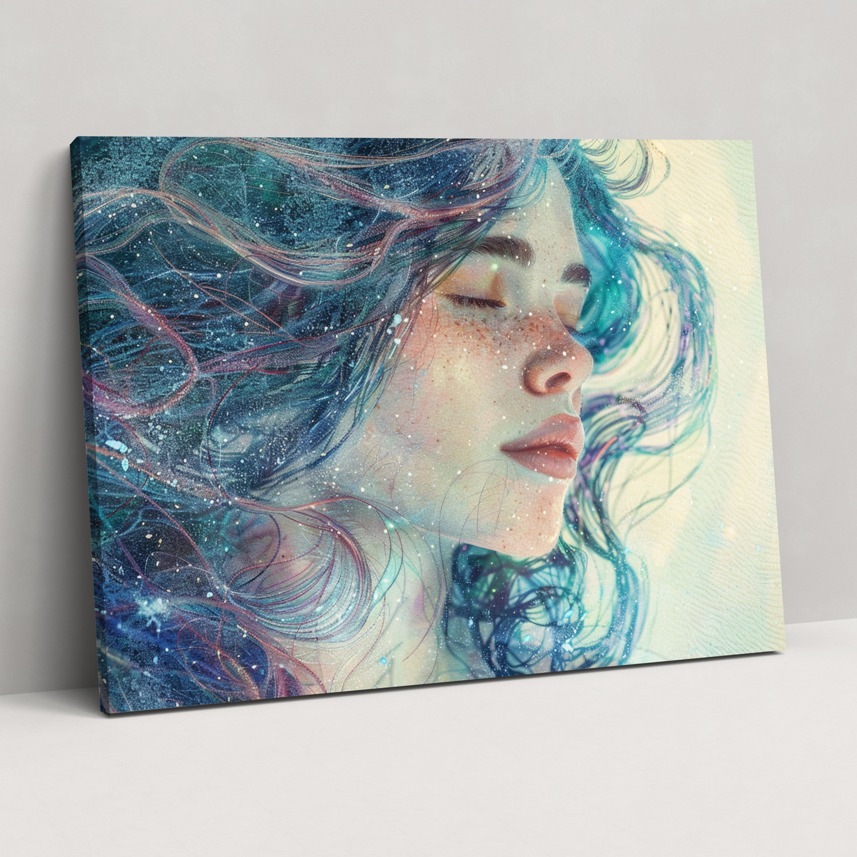 Flowing Hair Portrait Pointillism Wall Decoration - Pointillism, Canvas, Wall Art, Canvas Wall Art