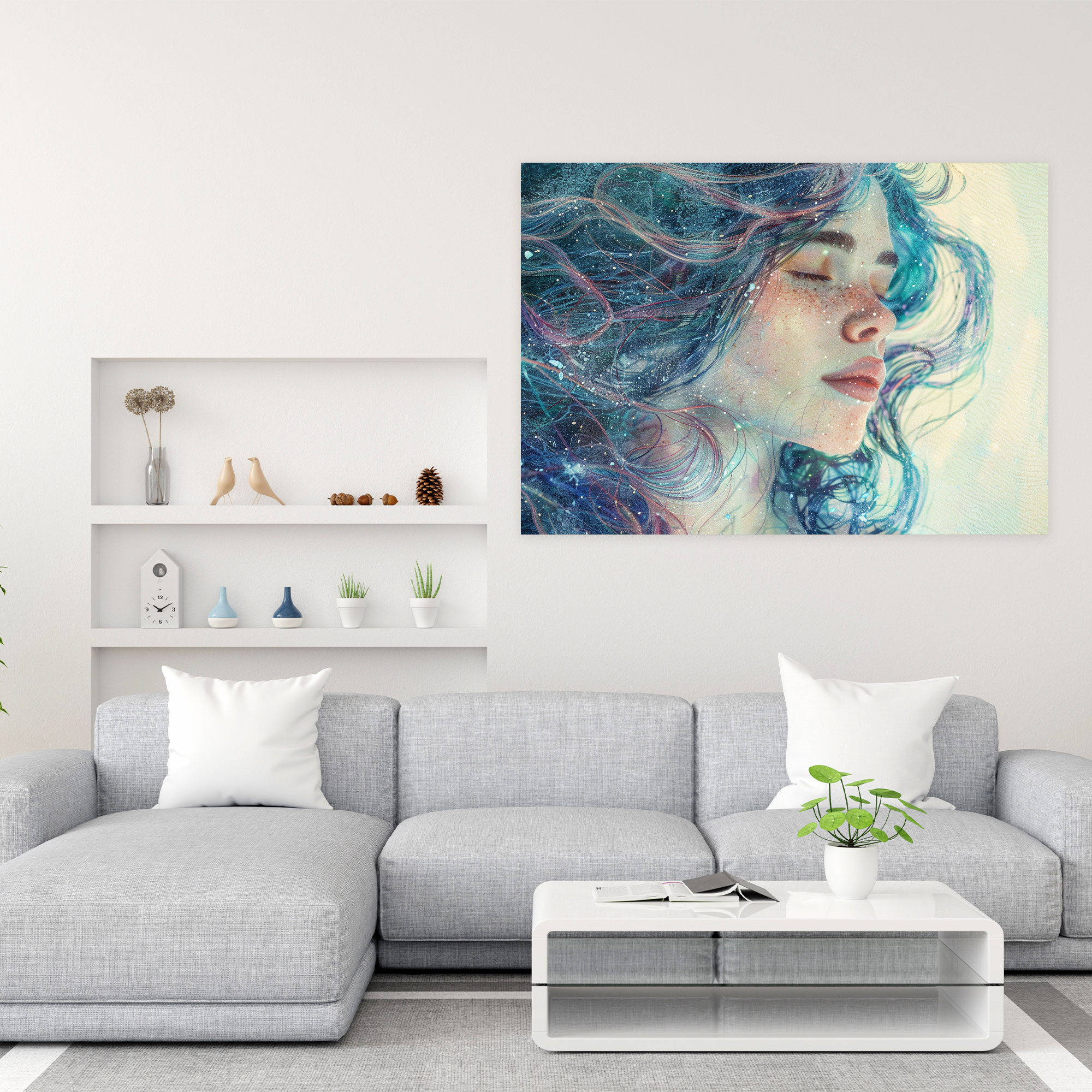 Flowing Hair Portrait Pointillism Wall Decoration - Pointillism, Canvas, Wall Art, Canvas Wall Art