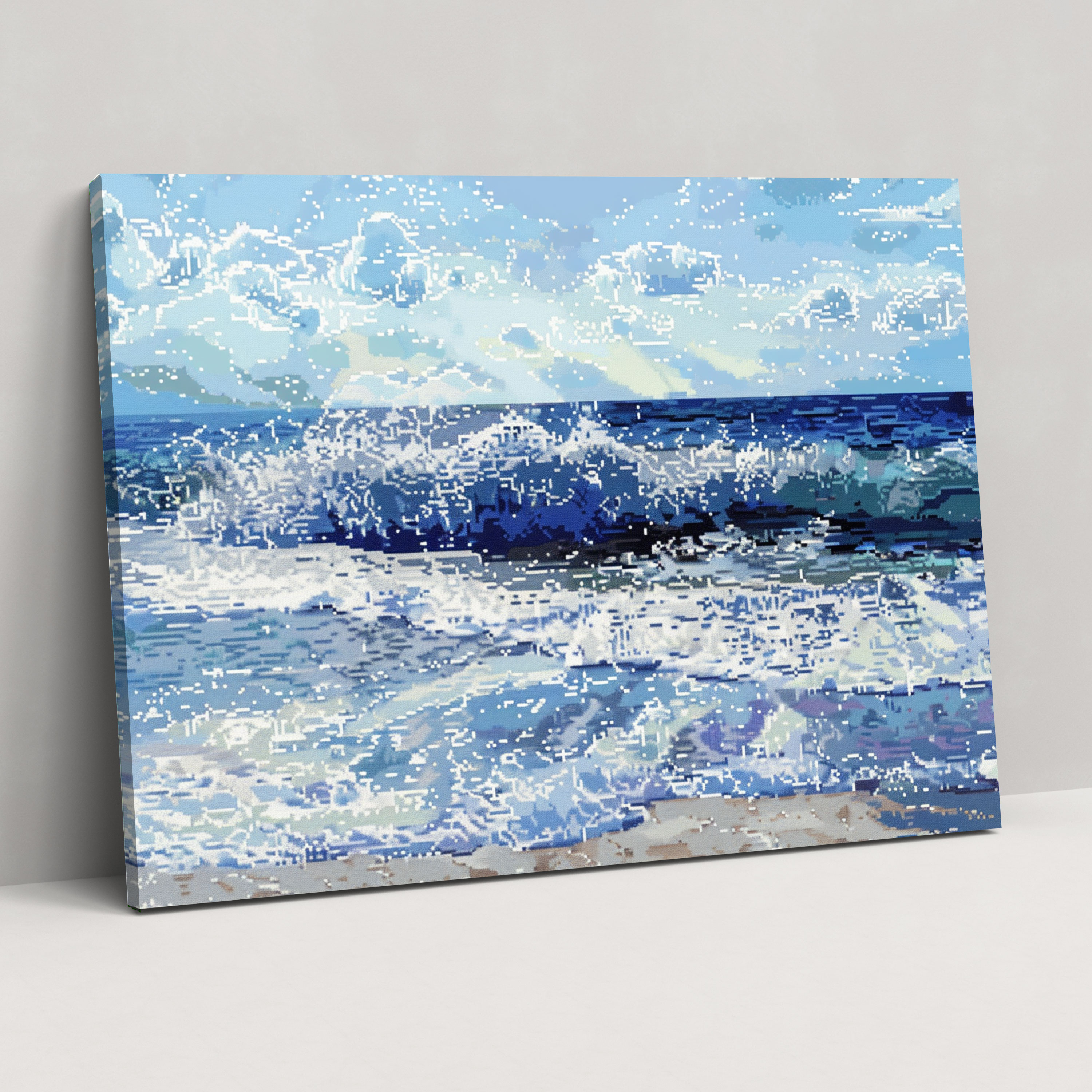 Beach Waves Pointillism Canvas Print - Pointillism, Wall Decoration, Canvas, Pointillism