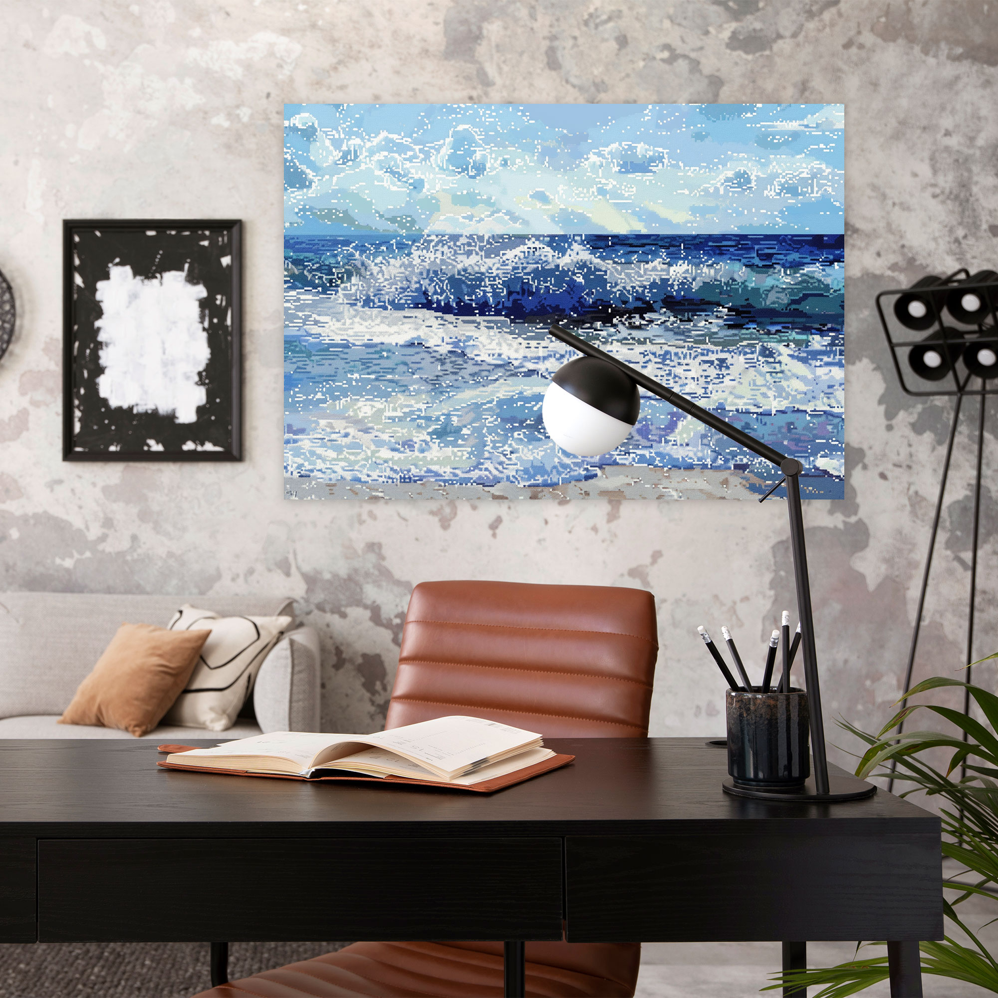 Beach Waves Pointillism Canvas Print - Pointillism, Wall Decoration, Canvas, Pointillism