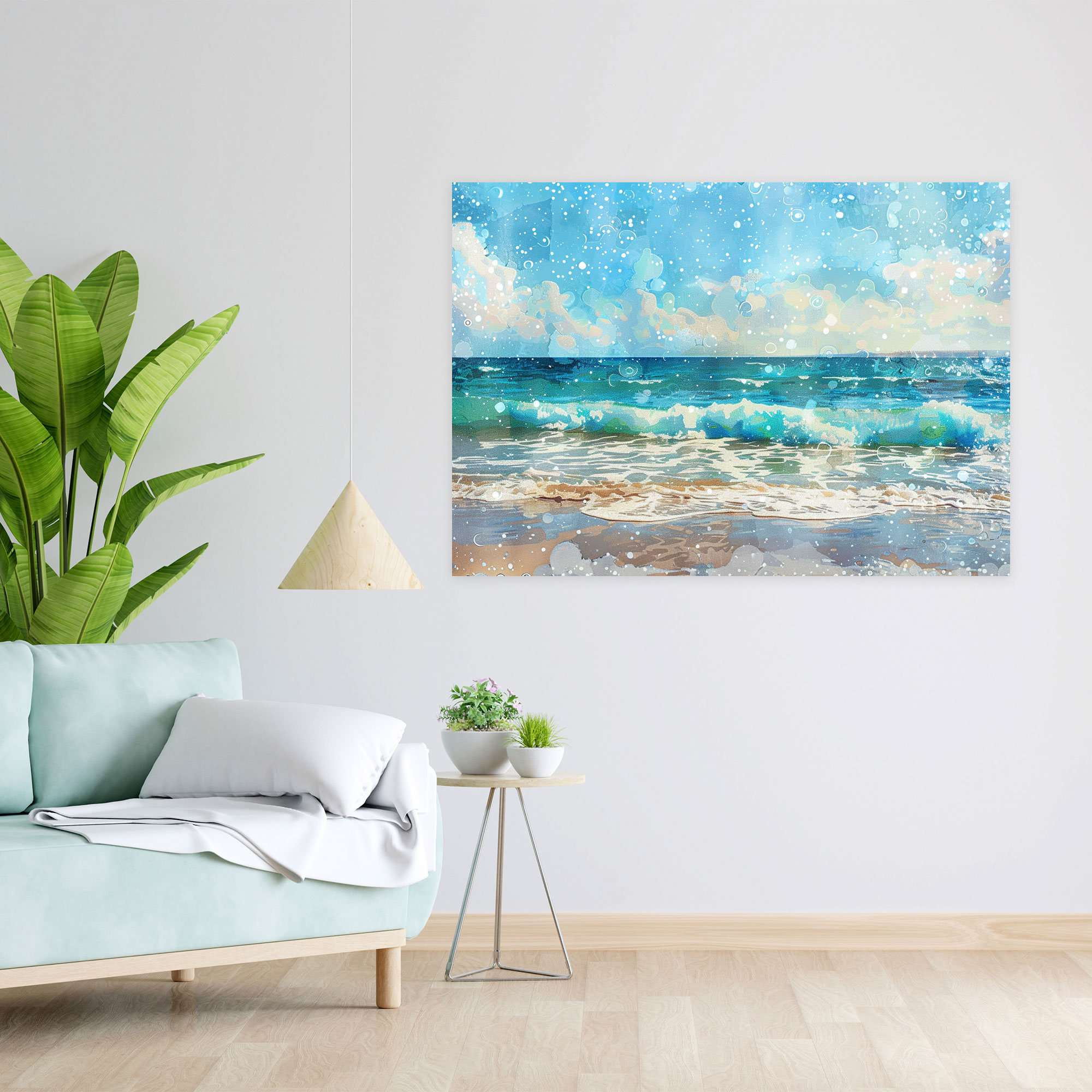 Seascape Dotted Canvas Wall Decoration - Pointillism, Wall Art, Wall Decoration, Canvas Wall Art