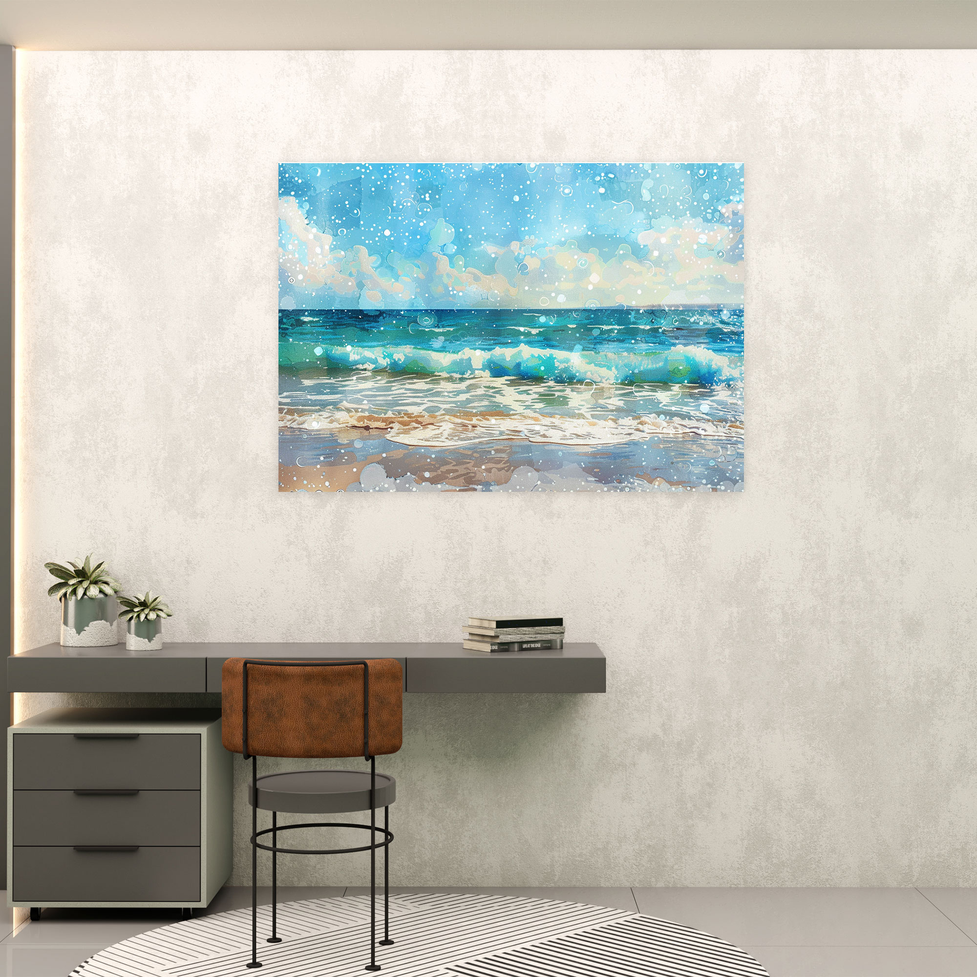 Seascape Dotted Canvas Wall Decoration - Pointillism, Wall Art, Wall Decoration, Canvas Wall Art