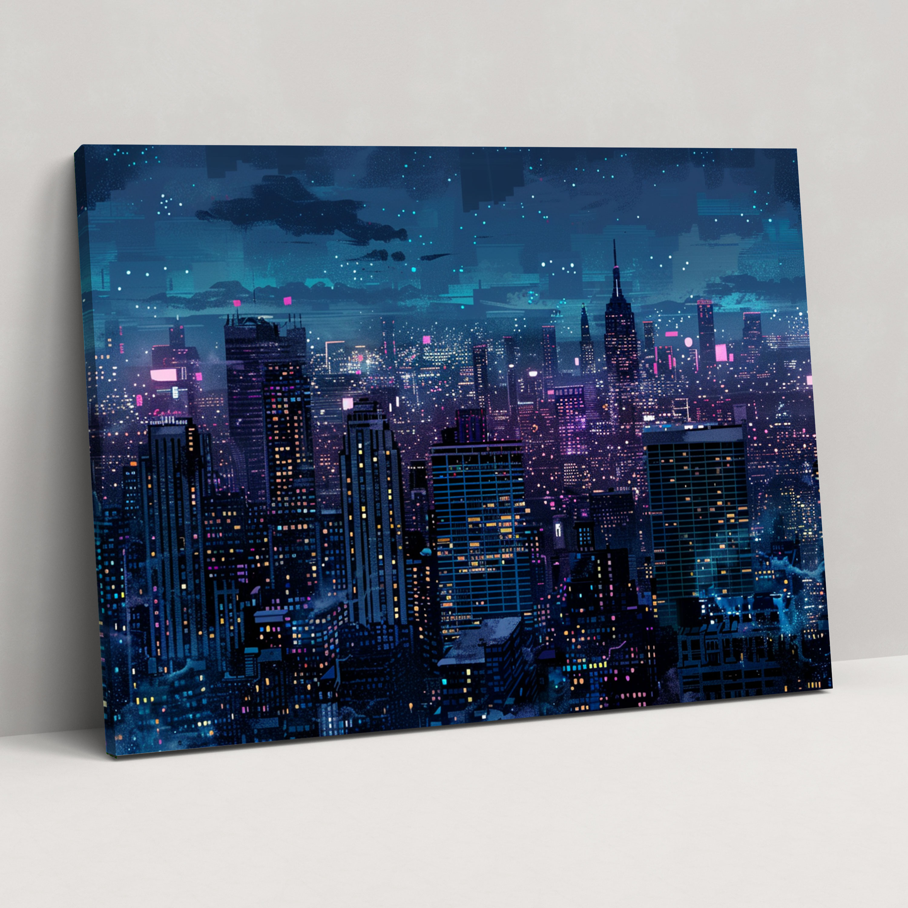 Cityscape Night Canvas Wall Art - Pointillism, Canvas, Wall Art, Pointillism