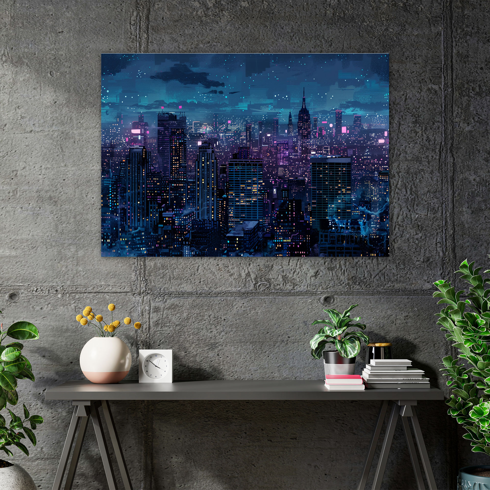 Cityscape Night Canvas Wall Art - Pointillism, Canvas, Wall Art, Pointillism
