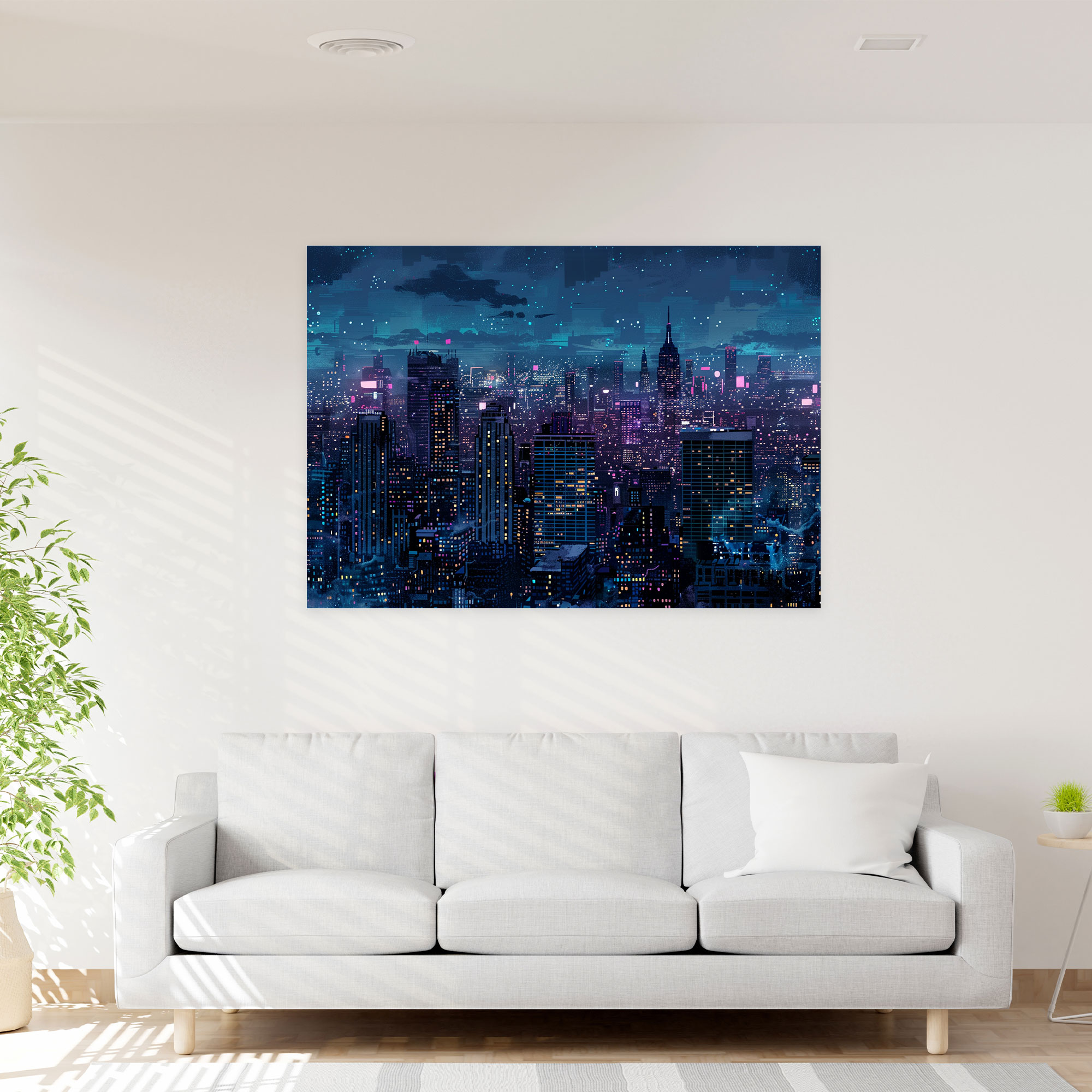 Cityscape Night Canvas Wall Art - Pointillism, Canvas, Wall Art, Pointillism
