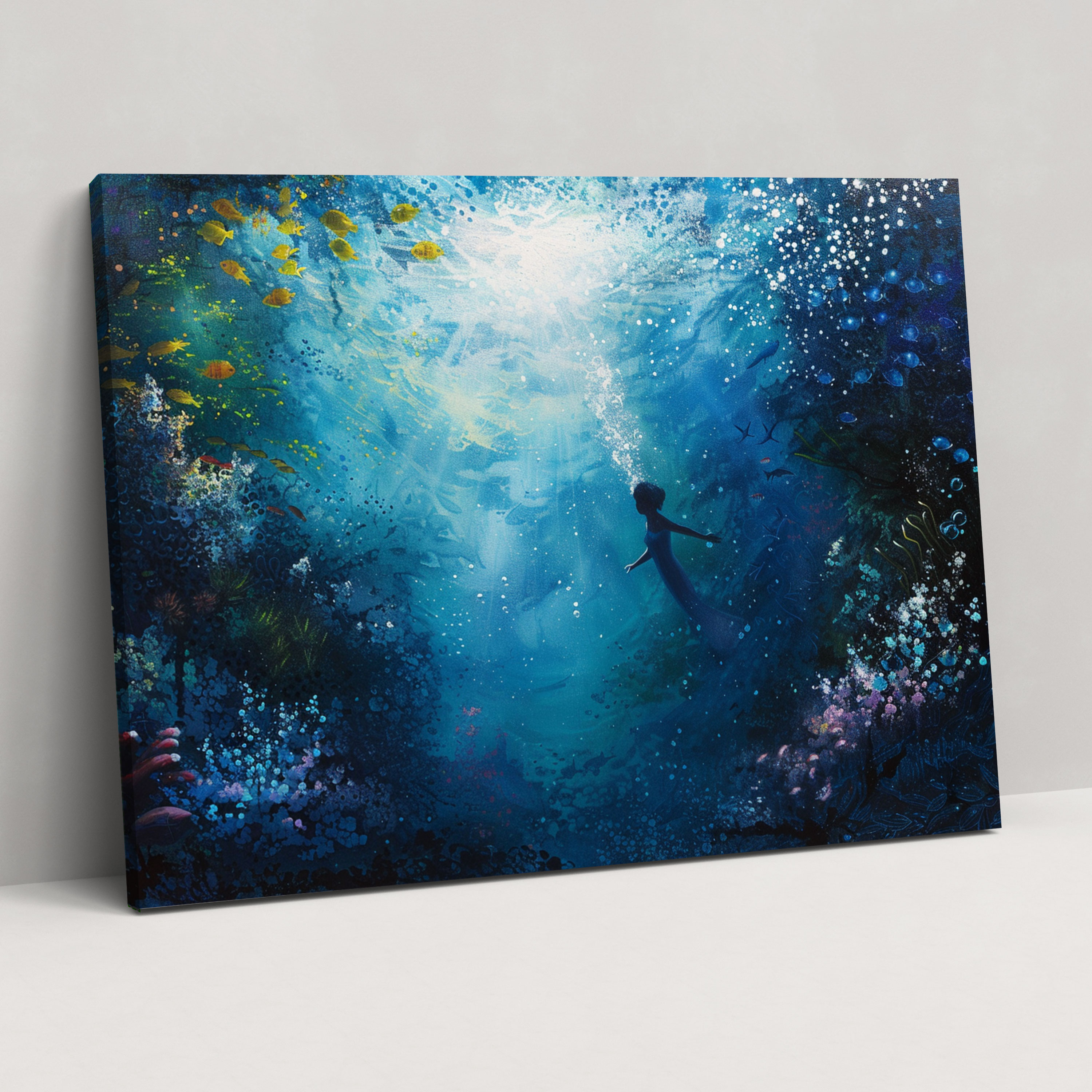 Pointillism Underwater Scene Canvas Print - Pointillism, Wall Decoration, Canvas Wall Art, Canvas